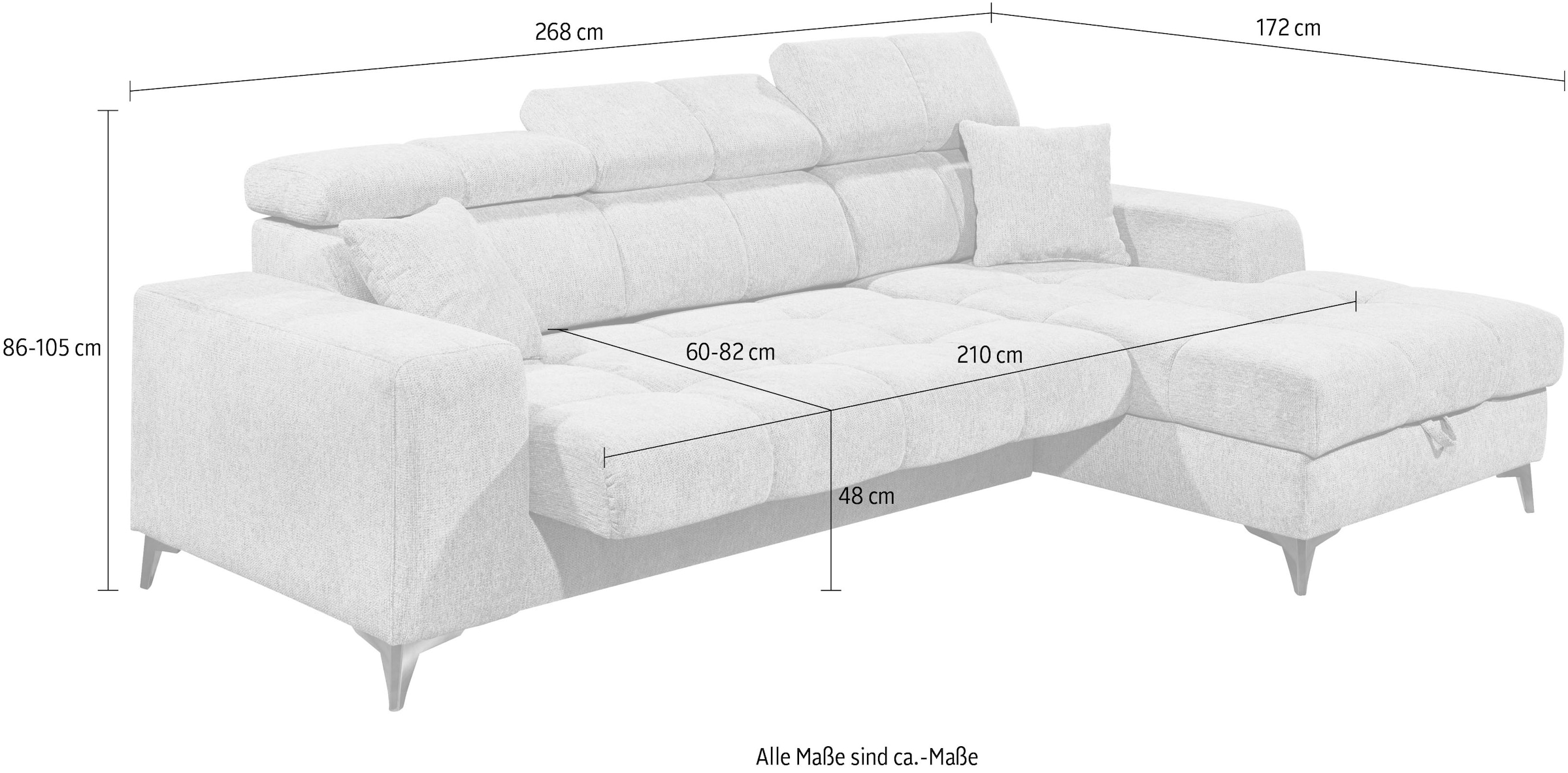 ED EXCITING DESIGN Ecksofa »Sydney L-Form«, (2 St.), frei im Raum stellbar, mit Bettkasten, inkl. Kopfteilverstellung