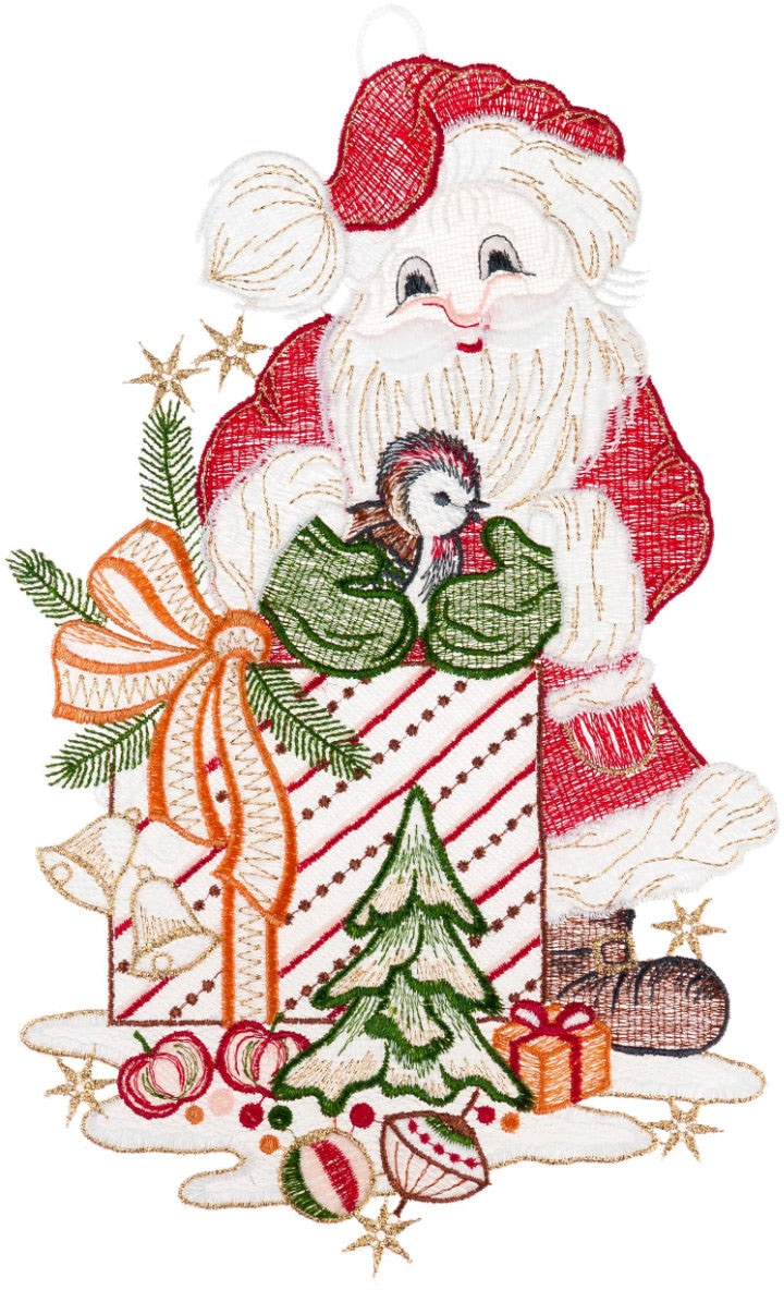 W. Reuter & Sohn - Plauener Spitze Fensterbild »Weihnachtsmann« Made in Germany in bunt, Größe B/L: 20 cm x 32 cm