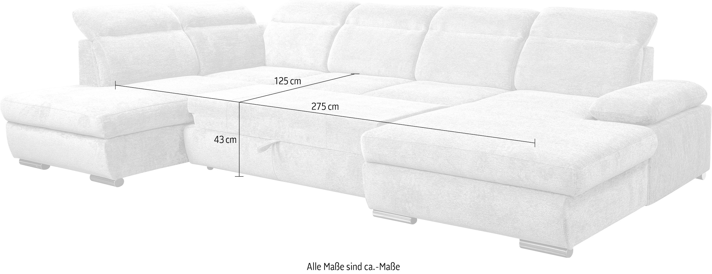 WERK2 Wohnlandschaft »Cordoba inkl. Bett, Bettkasten und Kopfteilfunktion, Breite 359cm«