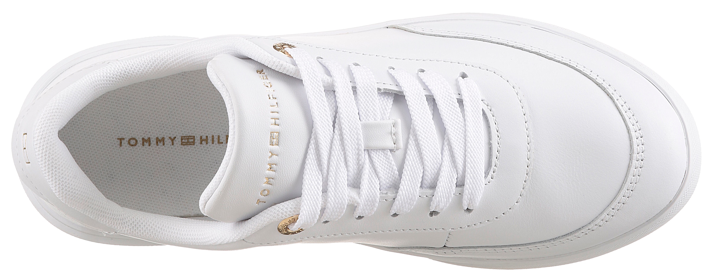 Tommy Hilfiger Plateausneaker »ESSENTIAL CHIC COURT SNEAKER«, Freizeitschuh, Halbschuh, Schnürer, goldfarbenen Details im Plateau
