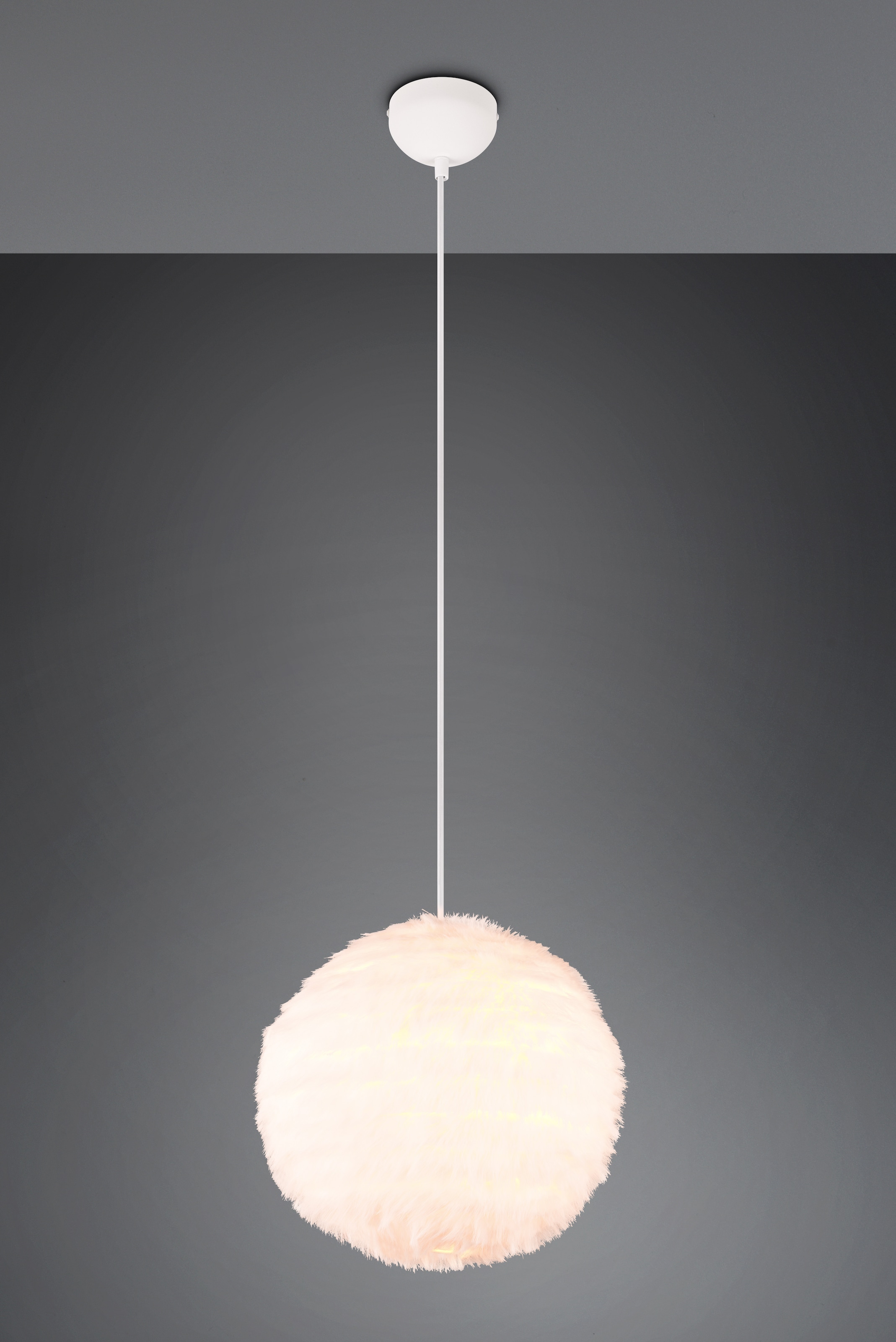REALITY Leuchten Pendelleuchte »FURRY, höhenverstellbare Hängelampe mit Plüsch Lampenschirm Ø 35cm« E27 1 Stk. warmweiß - kaltweiß exkl 1xE27 max 10W, weiße Plüsch Hängeleuchte Schlafzimmer Wohnzimmer