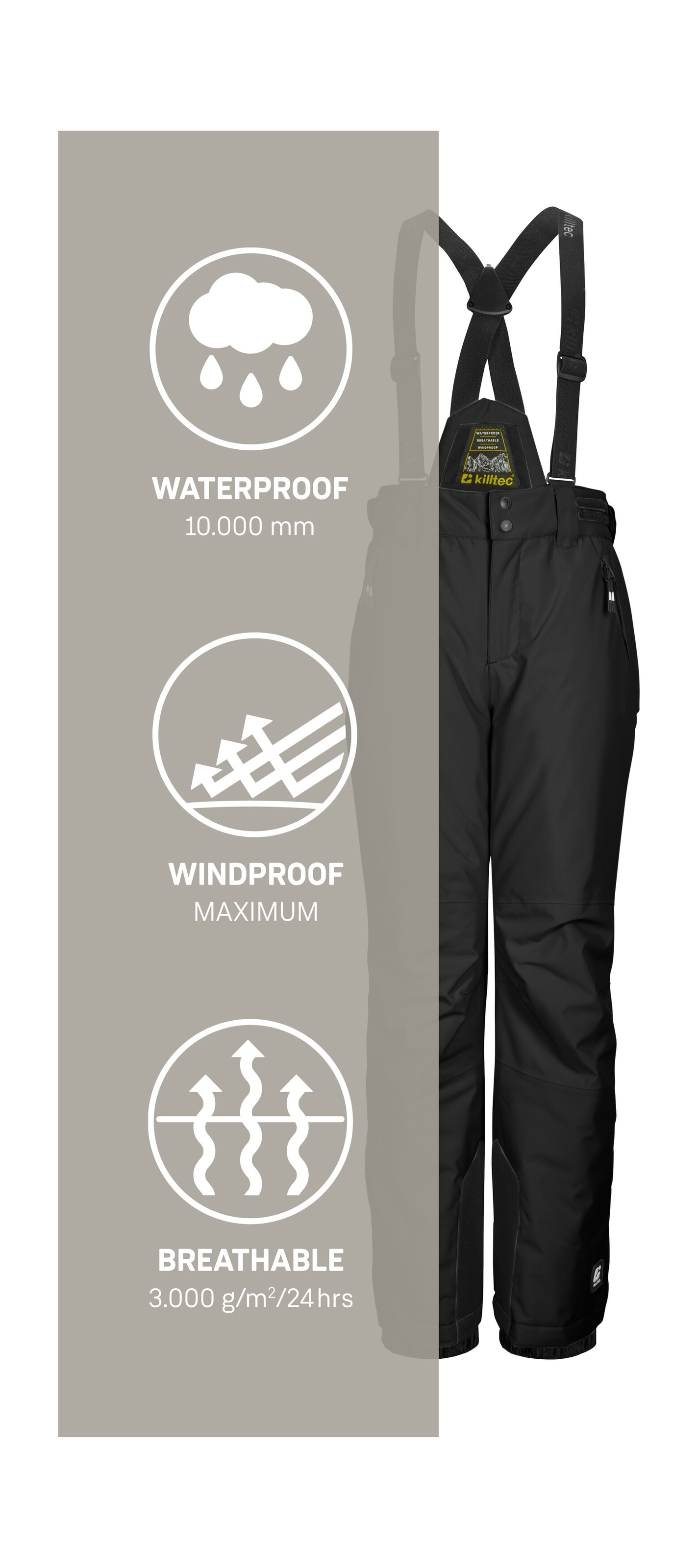 Killtec Skihose »KSW 214 BYS SKI PNTS«, Wasserdichte, atmungsaktive Skihose mit verstellbarem Latz.