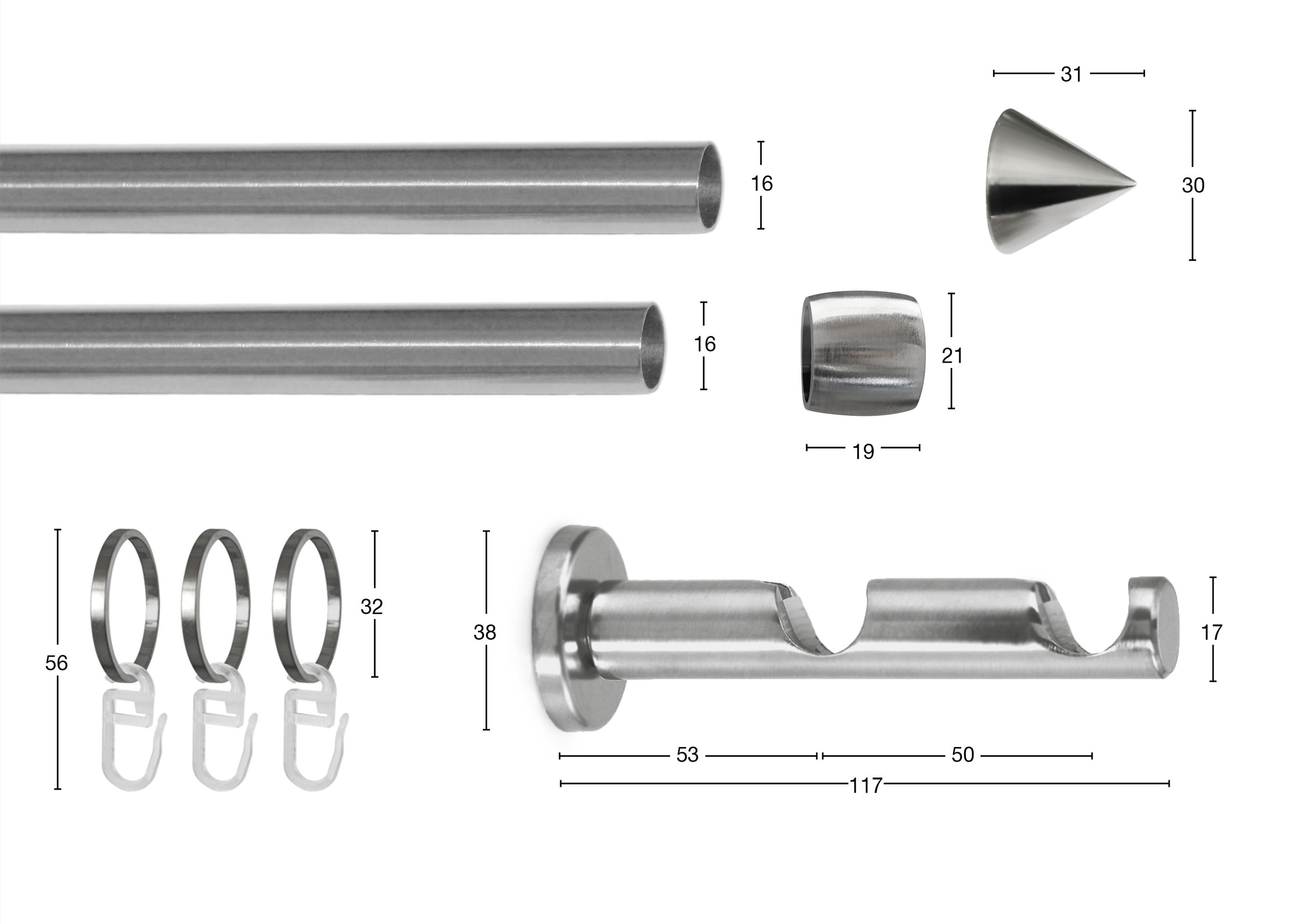GARESA Gardinenstange »DIAMANT«, 2 läufig-läufig, Wunschmaßlänge, Vorhanggarnitur, verlängerbar, Kegel, edelstahl optik, mit Ringe