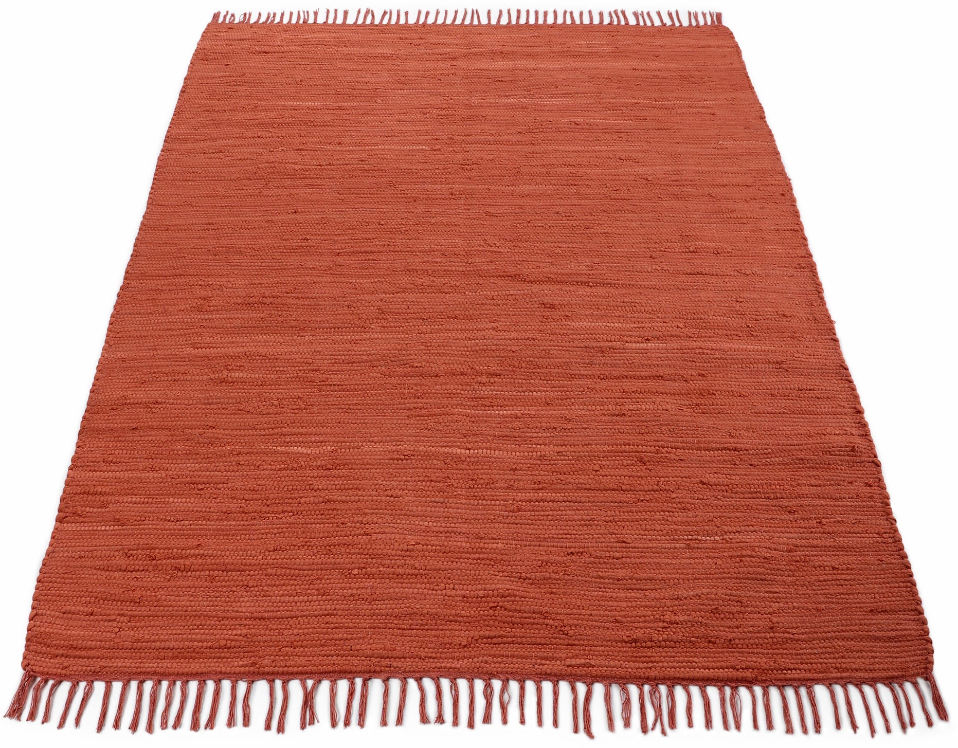 carpetfine Teppich »Kelim Chindi uni, auch als Läufer«, rechteckig, 5 mm Höhe, Wendeteppich, reine Baumwolle, handgewebt, Uni-Farben, mit Fransen