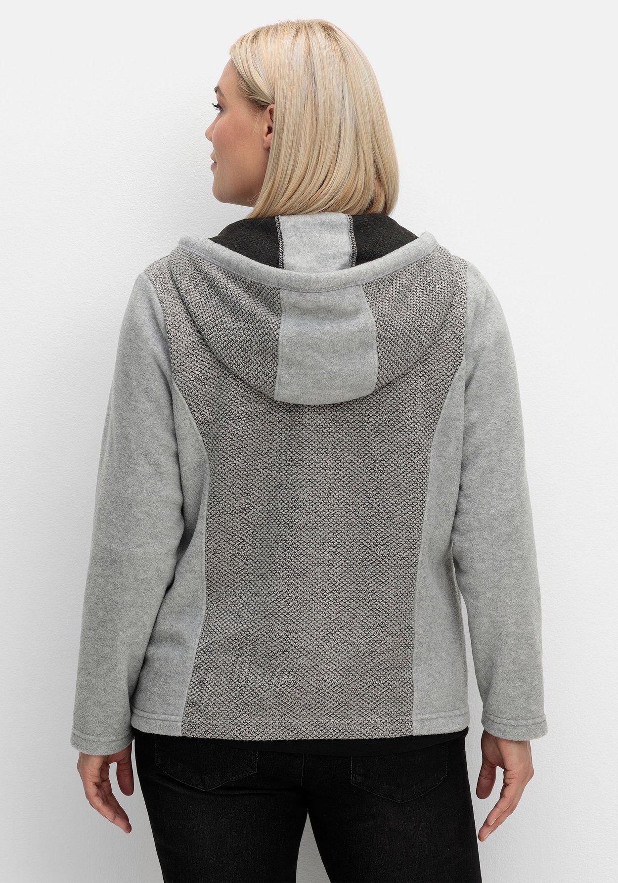 Sheego Fleecejacke »Fleecejacke mit Kapuze und Strick-Einsätzen«