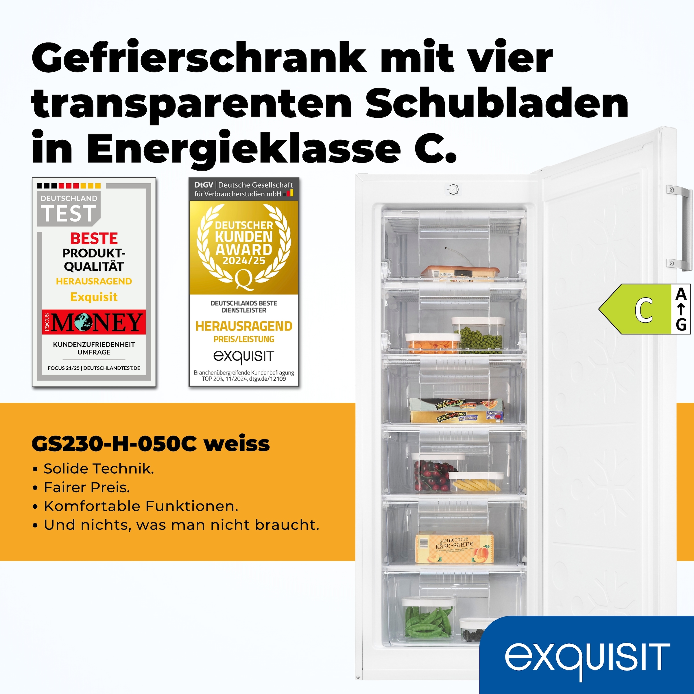 exquisit Gefrierschrank »GS230-H-050C weiss« 144 cm hoch 54 cm breit