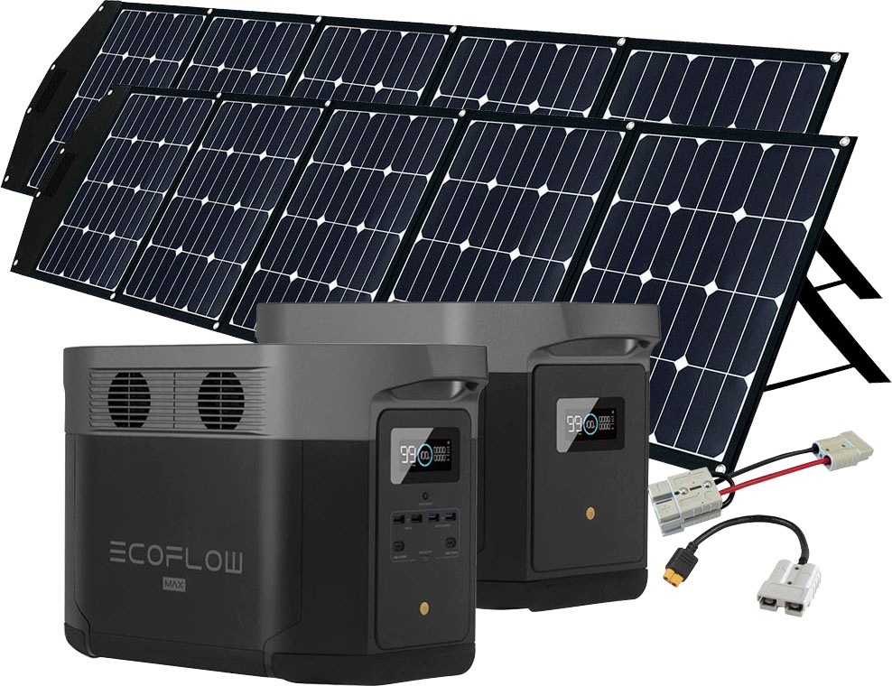 Ecoflow Solaranlage »Delta Max 2000 + 2 x 225W Offgridtec Faltbares Solarmodul« mit 1x Erweiterungsakku 2016Wh, Plug and play in schwarz