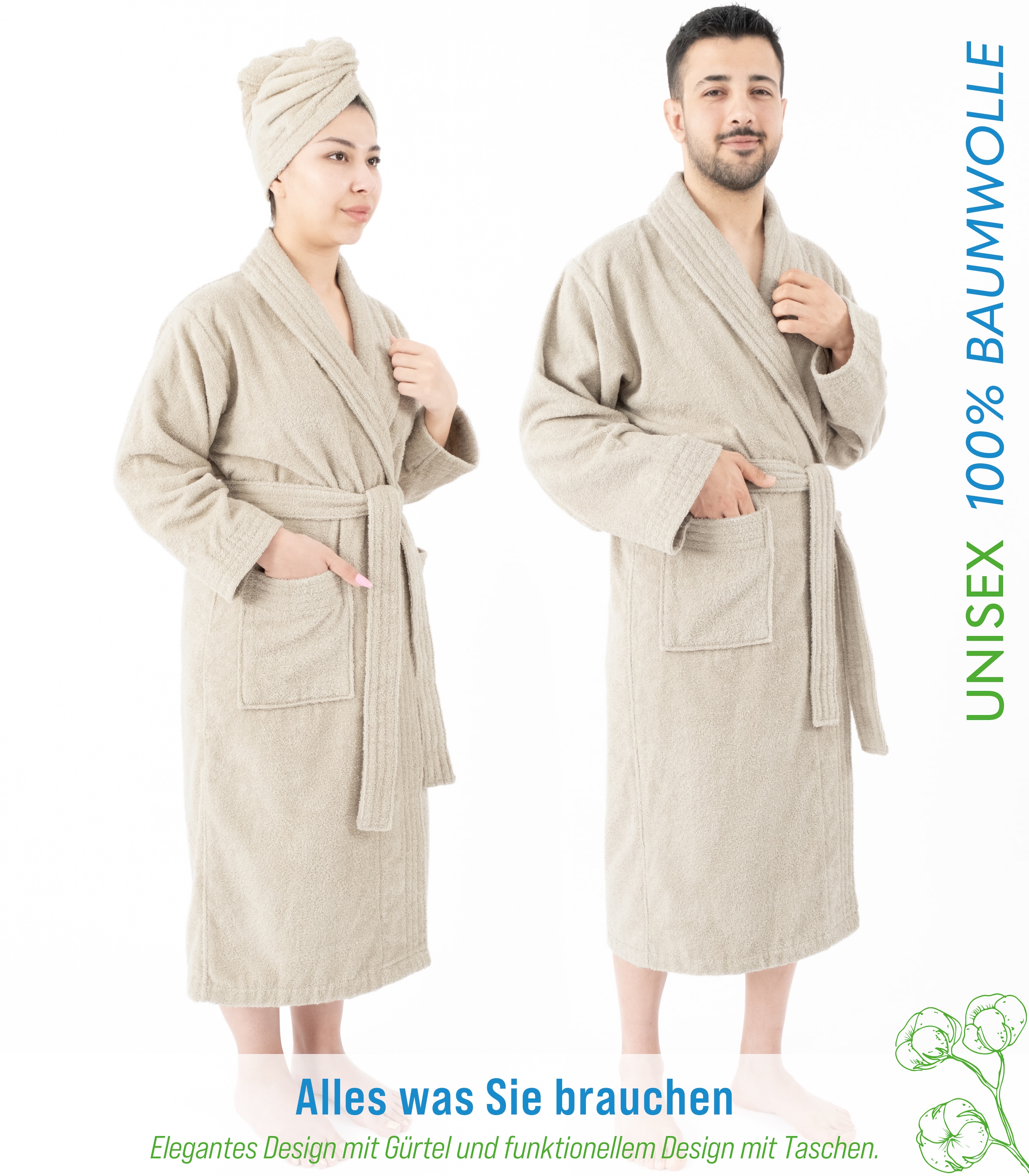HAMMETEX Bademantel »Bademantel 100% Baumwolle Unisex, 400 GSM, Weich & Saugfähig« Packung,  ideal für Sauna & Spa, Hotelbademantel, Morgenmantel