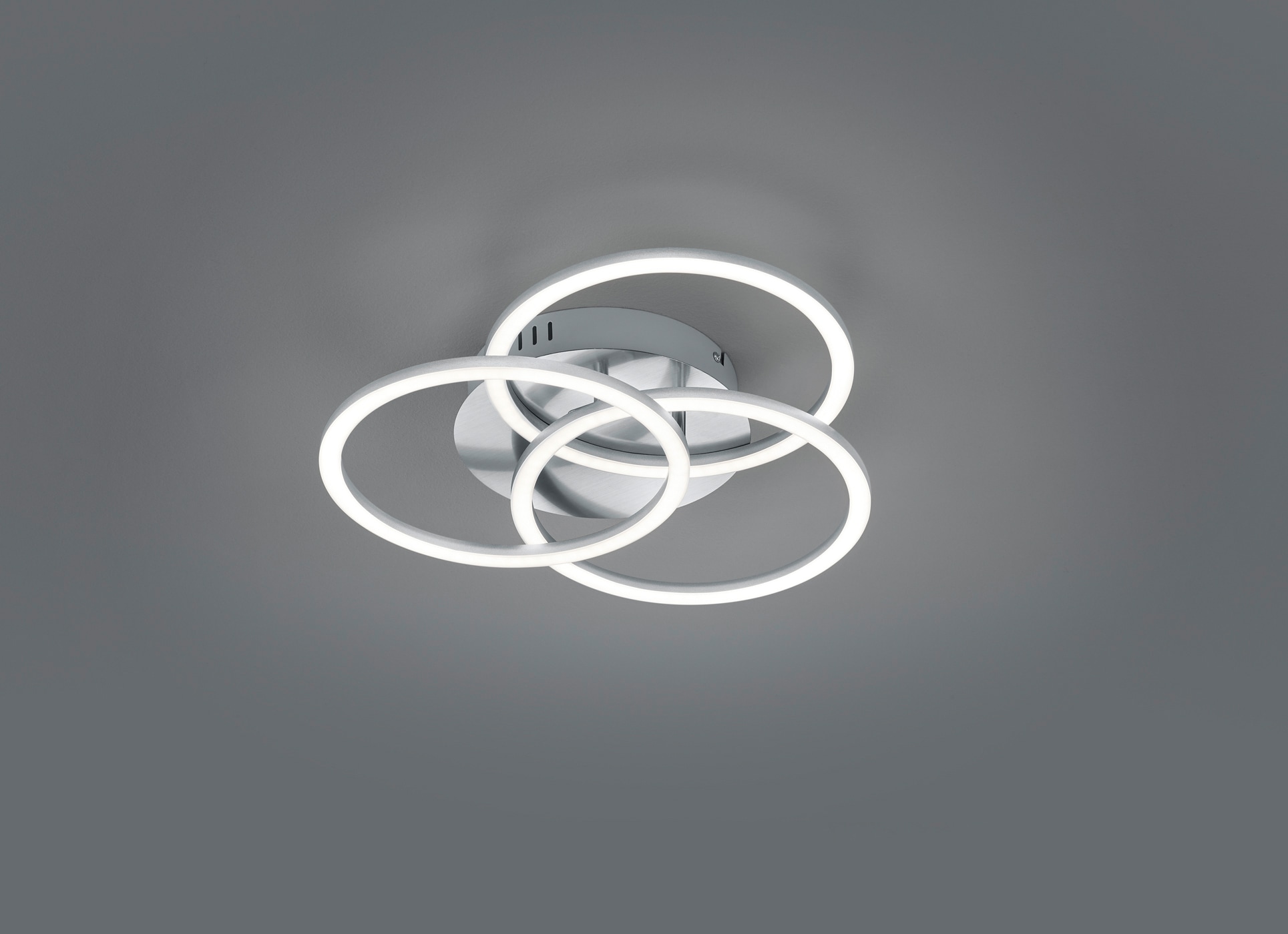 REALITY Leuchten LED Deckenleuchte »Circle«, 1 flammig, Leuchtmittel LED-Board | LED fest integriert, Deckenlampe Nickel matt mit schwenkbaren Ringen / inkl. Fernbedienung