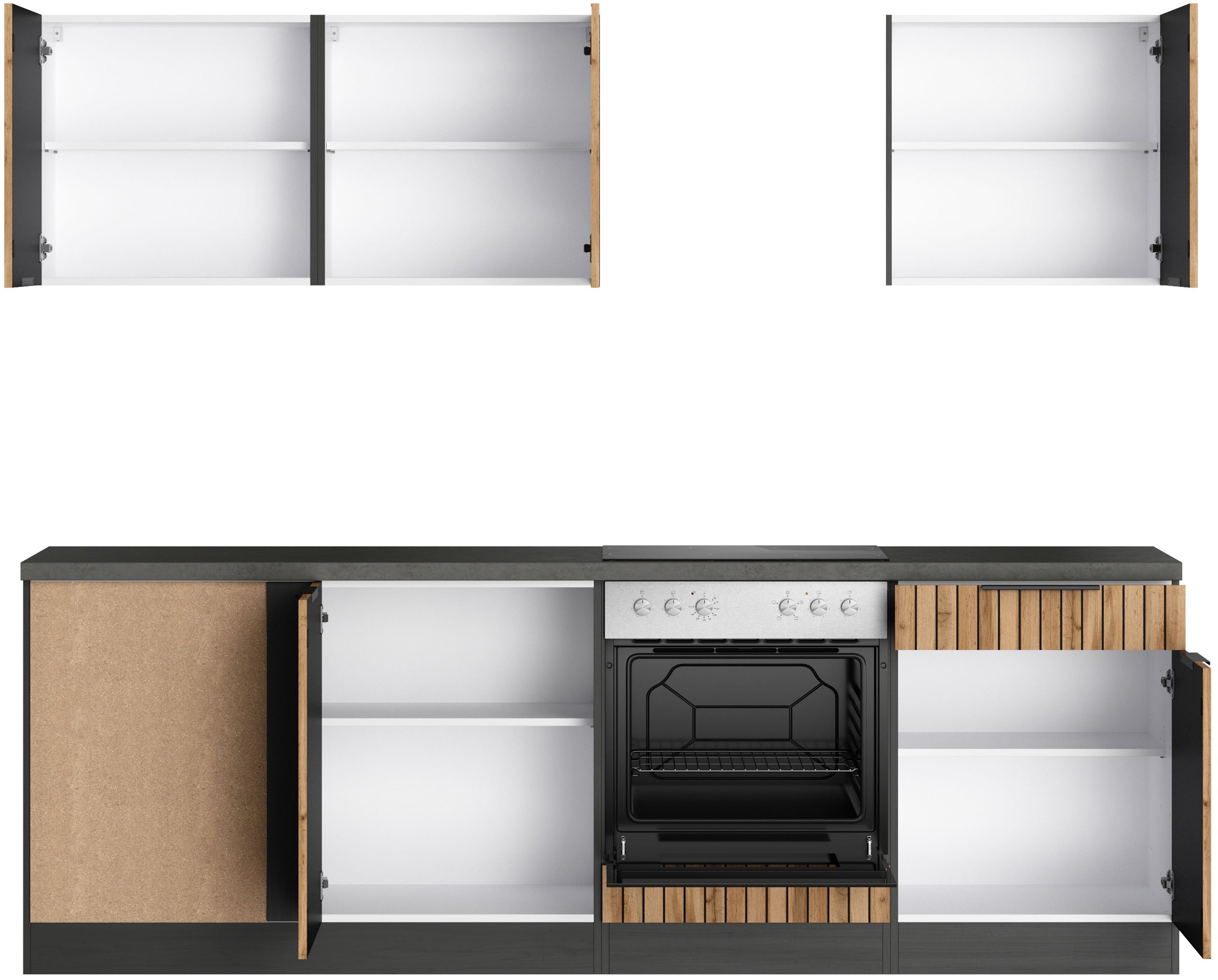 KOCHSTATION Winkelküche »KS-Lagos, Stellbreite 300/240 cm« wahlweise mit E-Geräten, Spüle edelstahl oder schwarz
