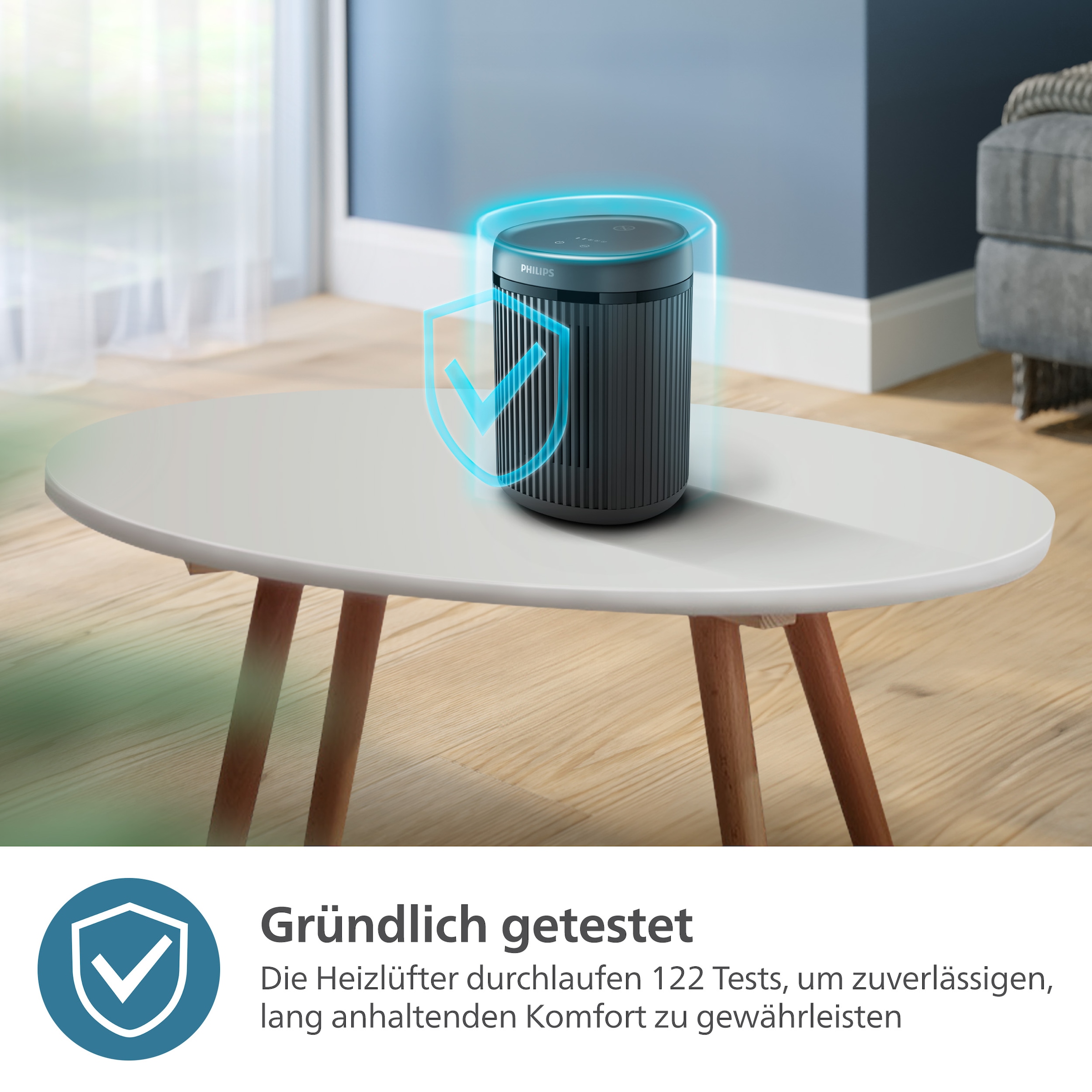 Philips Heizlüfter »aus Keramik, Kompakt 2000 Series CX2120/01, spart bis zu 25 % Energie«, 1500 W, mit schnellem Aufheizen in nur 2 Sekunden, extrem leise