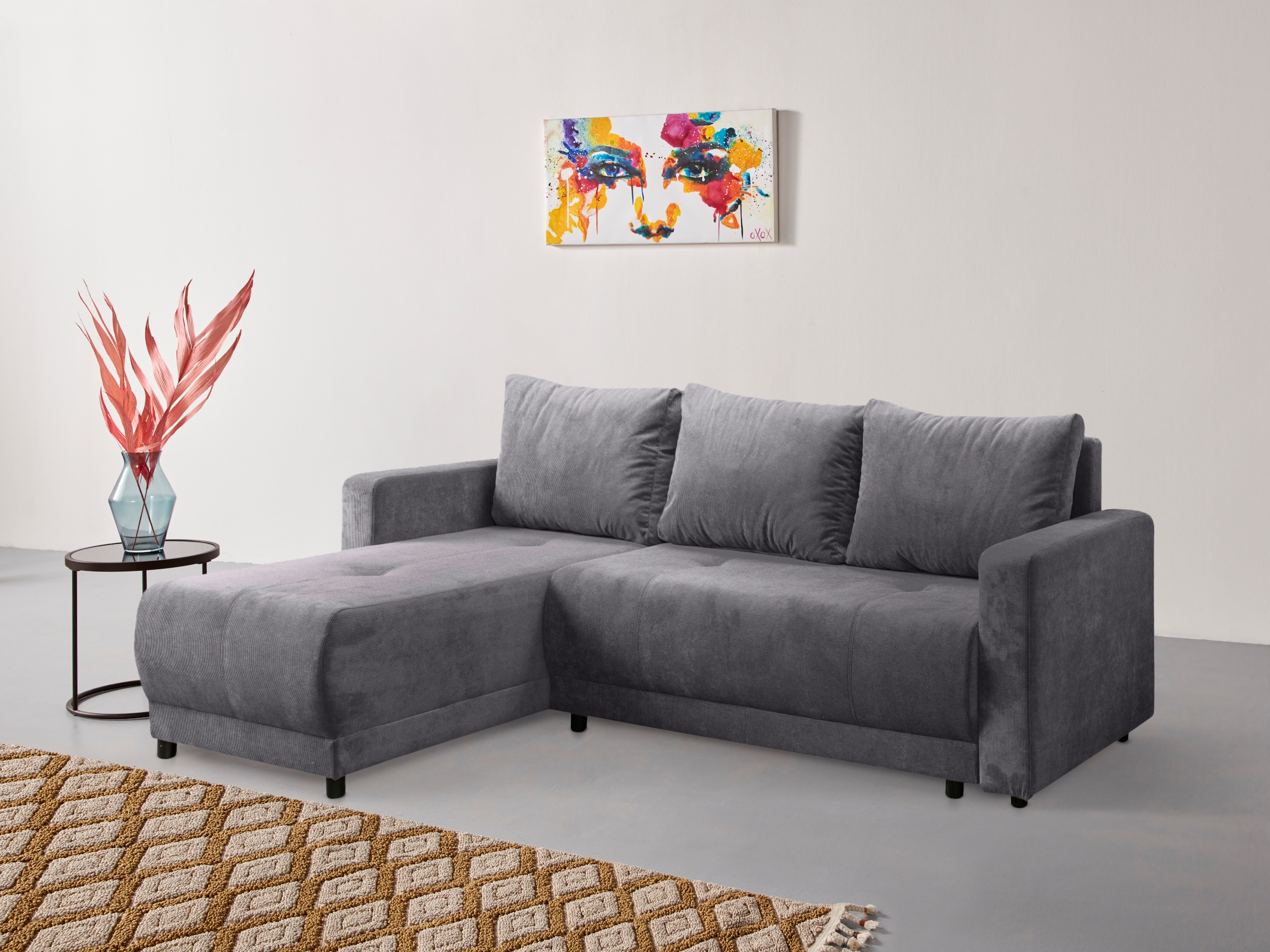 INOSIGN Ecksofa »Navarra, Schlafsofa, 230cm, m. Bettfunktion (115/200cm) und Bettkasten«, Recamiere beidseitig montierbar, in Cord