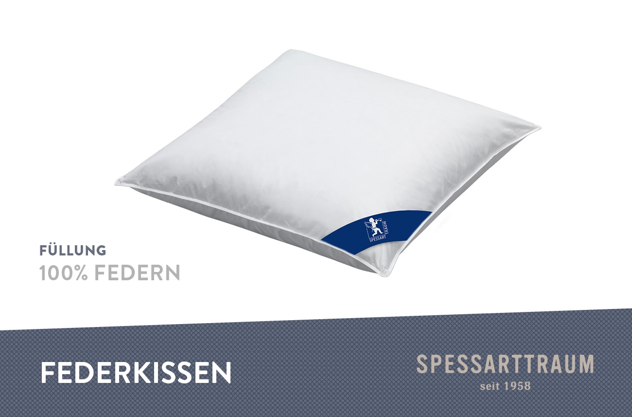 SPESSARTTRAUM Federkissen »FIRST CLASS«, Füllung: 100% Federn, Klasse 1, Downpass zertifiziert, Bezug: 100% Baumwolle, Made in Green, Hausstauballergiker geeignet, (1 St.), gute Stützkraft, Seitenschläfer & Rückenschläfer