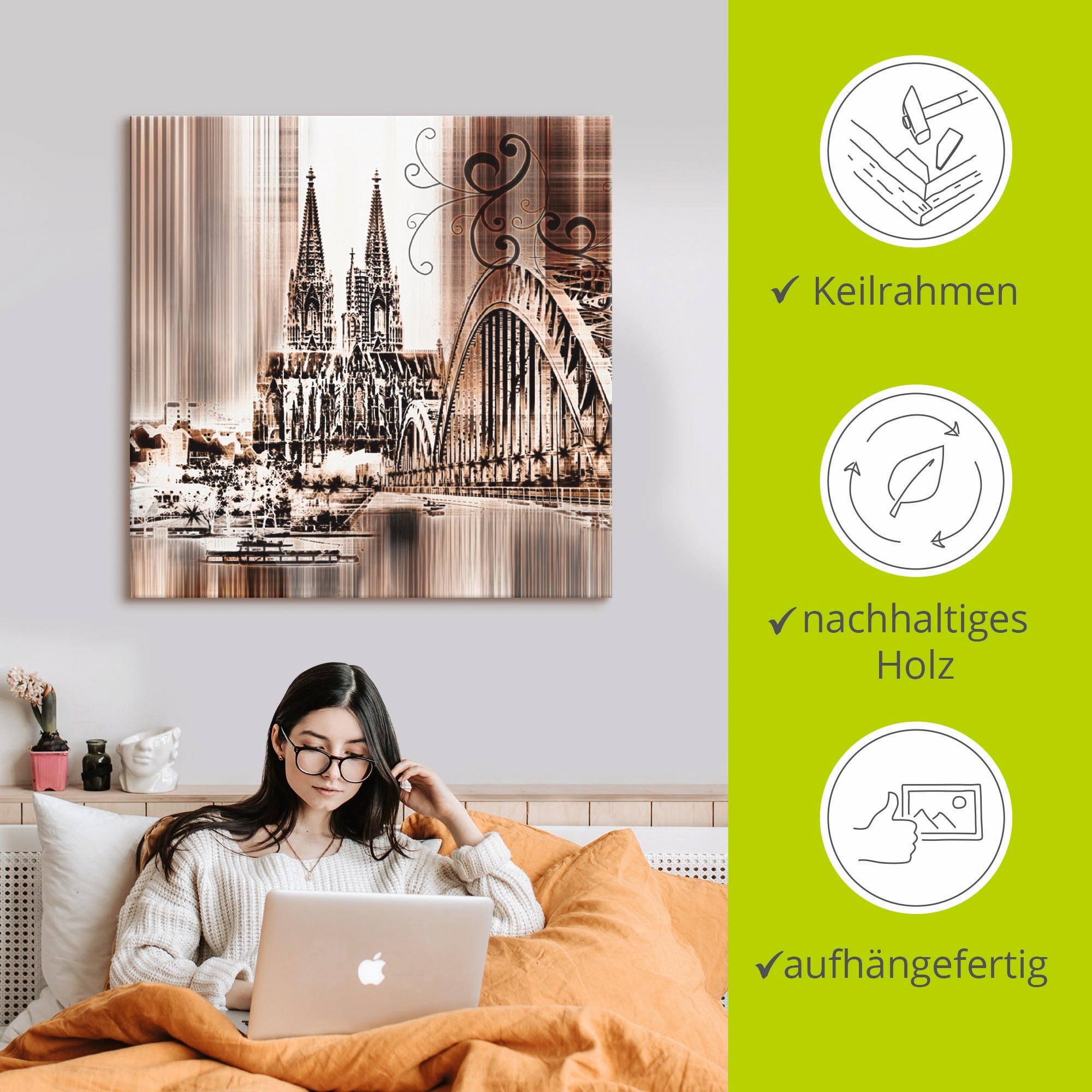 Artland Wandbild »Köln Skyline Collage VI«, Architektonische Elemente, (1 St.), als Leinwandbild, Wandaufkleber in verschied. Größen
