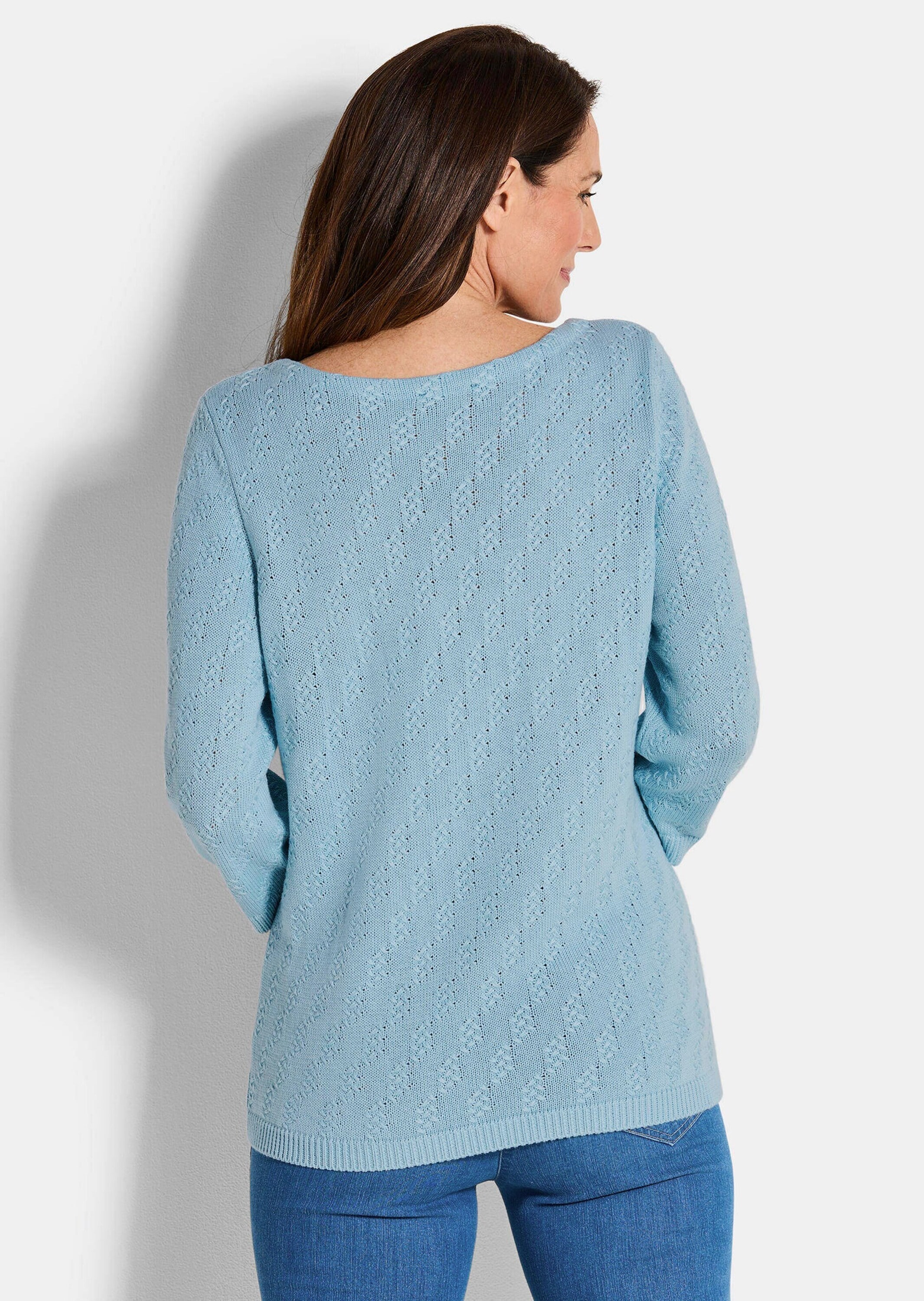 GOLDNER Rundhalspullover »Kurzgröße Halbarm Baumwollpullover mit Struktur« 3/4-Ärmel