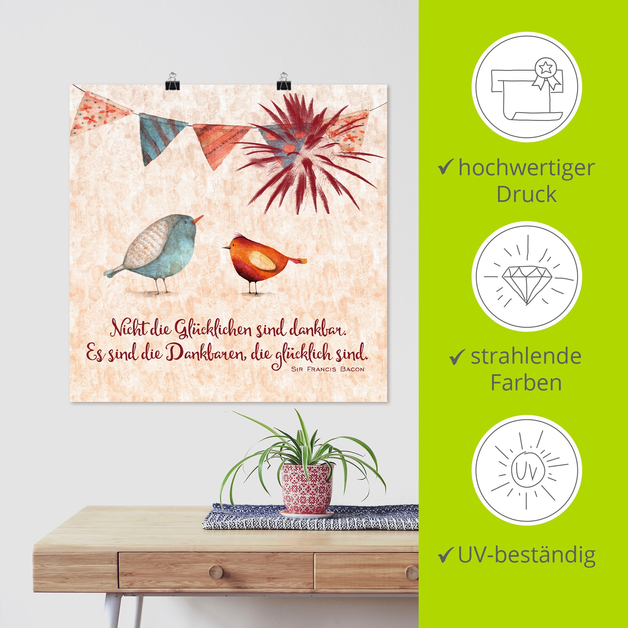Artland Wandbild »Lebensweisheit Glücklich«, Tiere, (1 St.), als Alubild, Outdoorbild, Leinwandbild, Poster, Wandaufkleber
