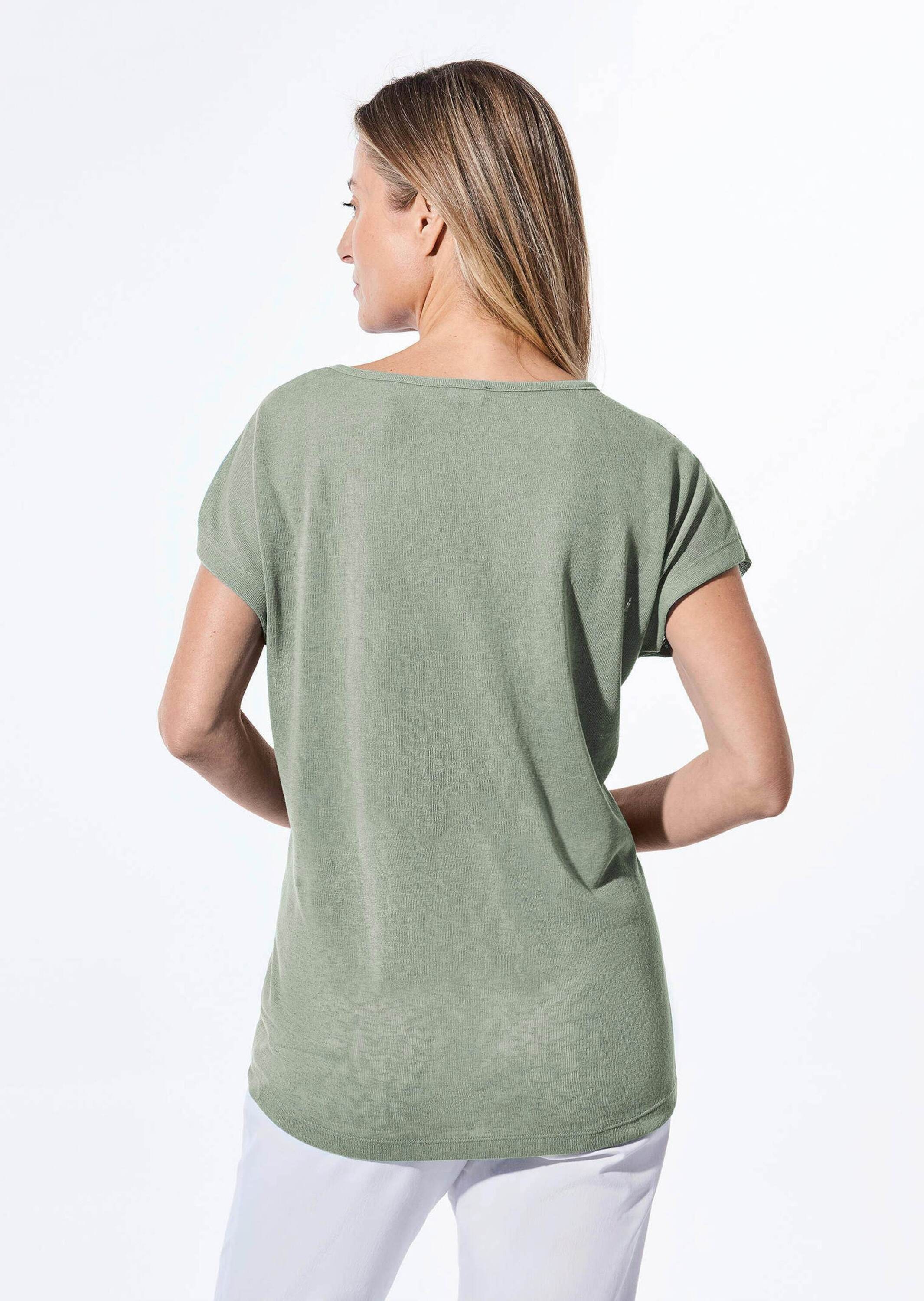 GOLDNER Kurzarmshirt »Kurzgröße Shirt in Leinenoptik«