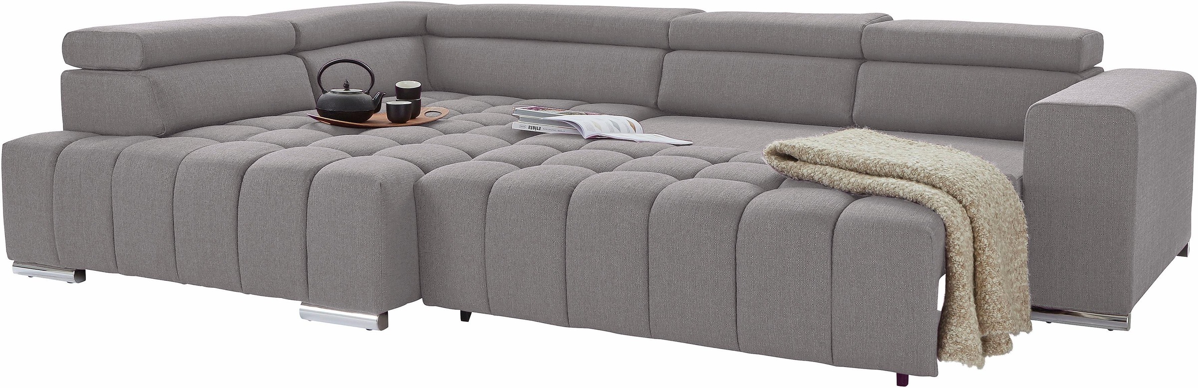 exxpo - sofa fashion Ecksofa »Elias, aktuelle Kreuzsteppung im Sitz, bequem, L-Form«, mit Kopf- bzw. Rückenverstellung, wahlweise mit Bettfunktion