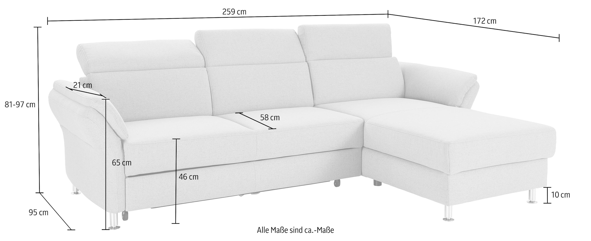 sit&more Ecksofa »Avignon L-Form« Kopfteilverstellung, wahlweise mit Schlaffunktion und Bettkasten