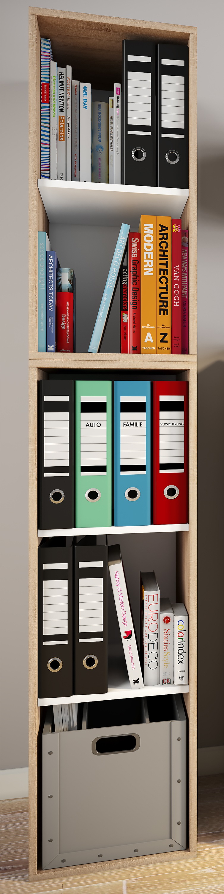 VCM Aktenregal »VCM Holzregal stehend | platzsparender Aktenschrank | Maße ca. H. 184 x B. 35 x T. 37 cm | Elegantes Regal | Büroregal ¿ Lona I 5f«