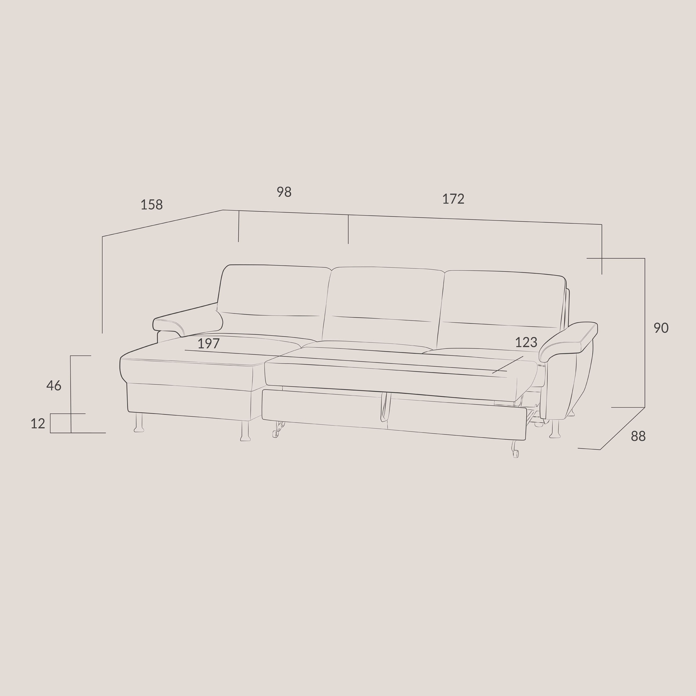 CALIZZA INTERIORS Ecksofa »Onyx L-Form«, Recamiere links oder rechts, wahlweise mit Bettfunktion, Breite 270 cm