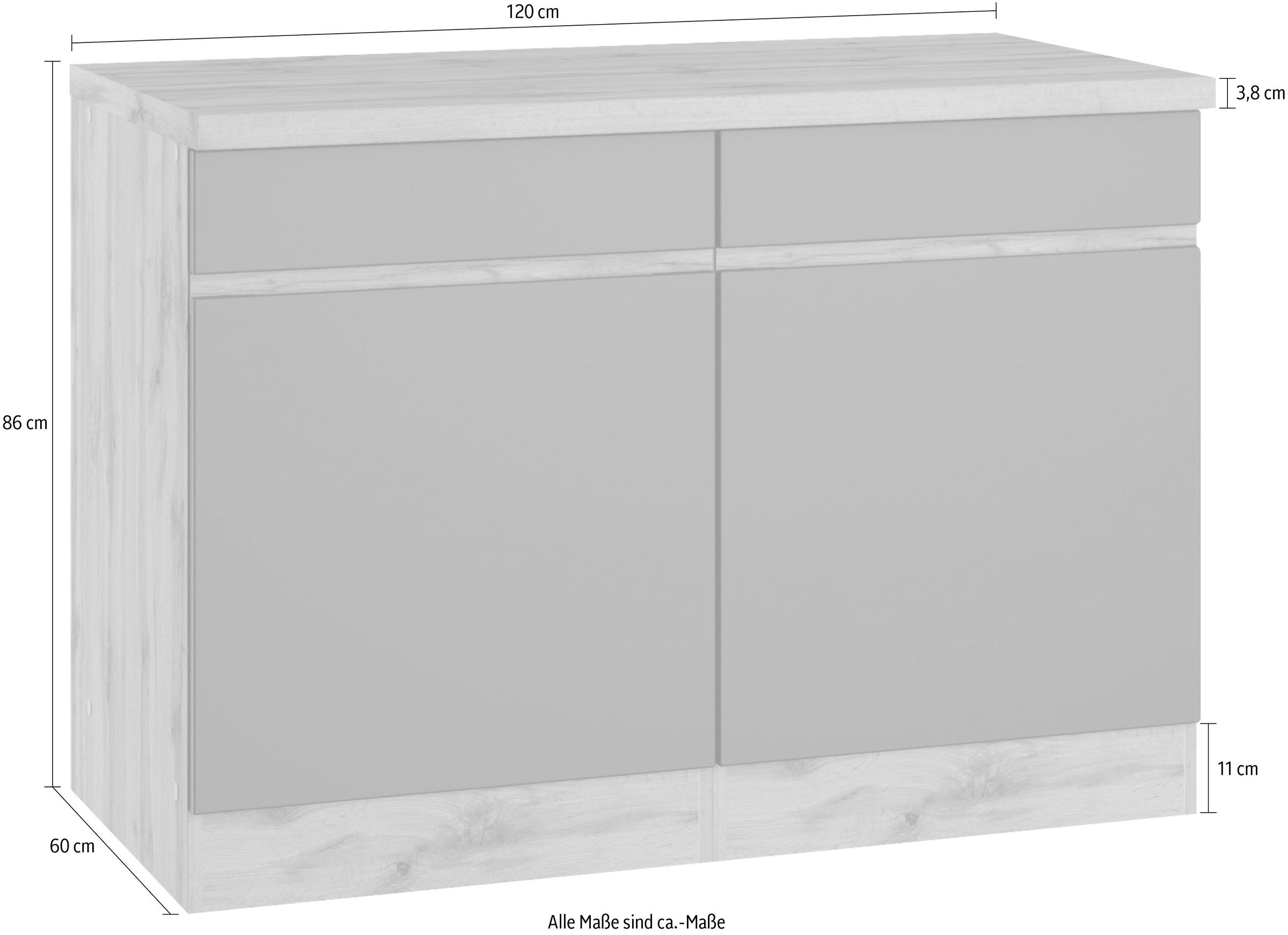 KOCHSTATION Unterschrank »KS-Riesa« Breite 120 cm, MDF-Fronten
