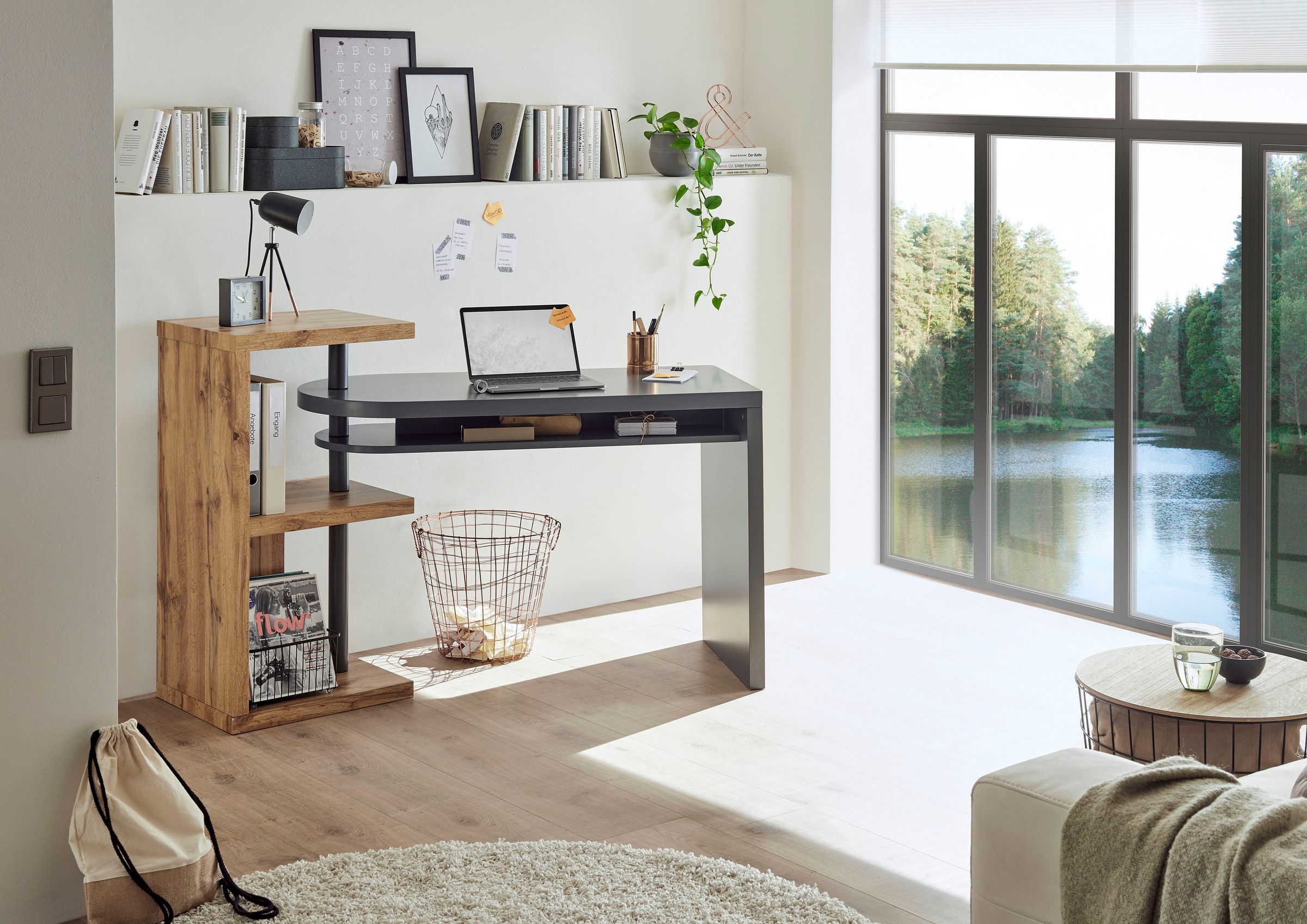 MCA furniture Schreibtisch »Moura«, mit Regalelment weiß hochglanz, Tischplatte schwenkbar, Breite 145 cm