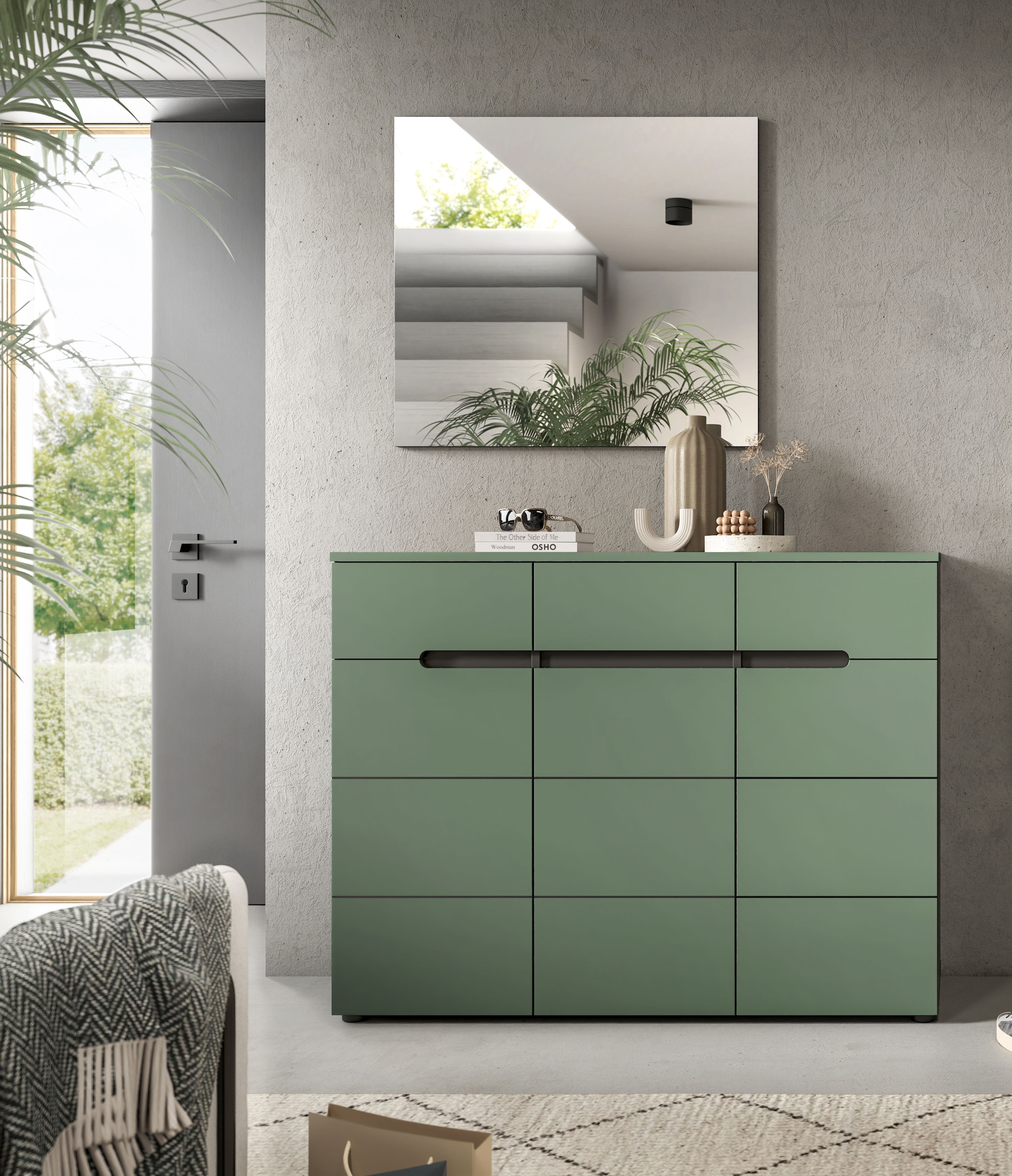 Home affaire Garderobenschrank »REHAT, TOPSELLER!, Breite 120 cm, 3 Türen, 3 Schubkästen, 12 Fächer« in verschiedenen Farben erhältlich, Platz für ca. 24 Paar Schuhe, 1 Stk. tlg. Schuhschrank, Kommode, Schuhkommode, Anrichte, Sideboard