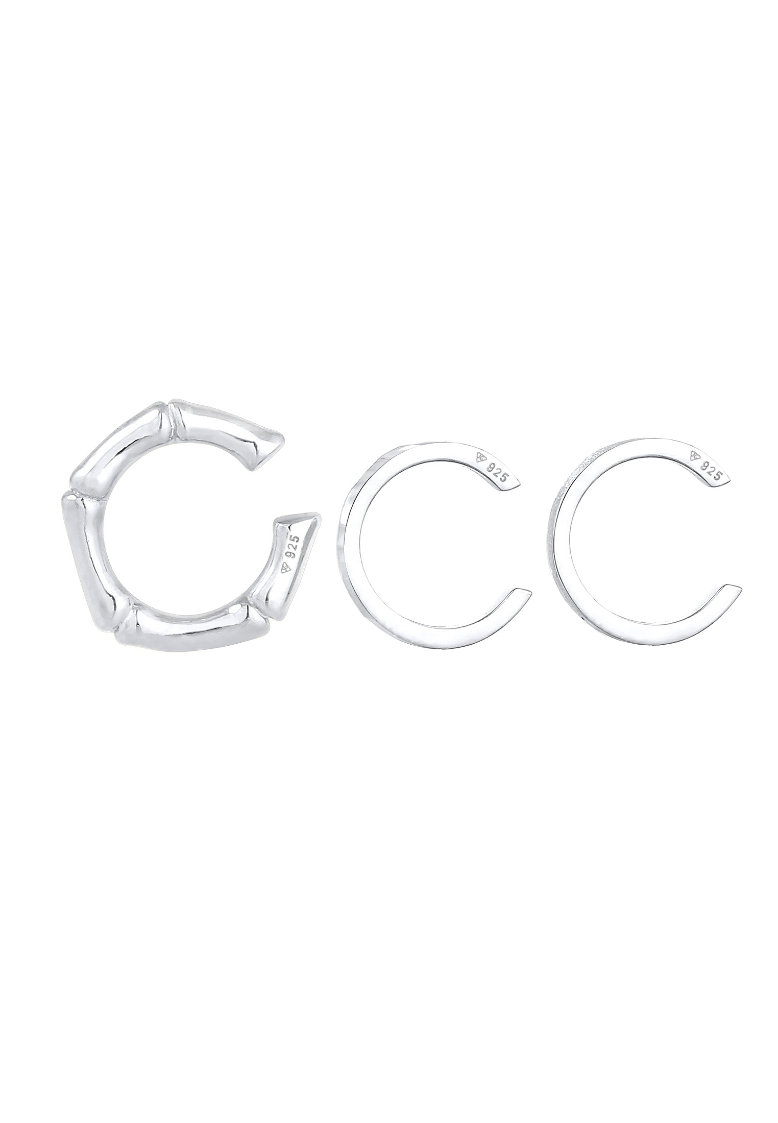 Kuzzoi Paar Ohrklemmen »Ohrringe Earcuff 3er Set Geo-Organic Bambus Design 925 Silber«
