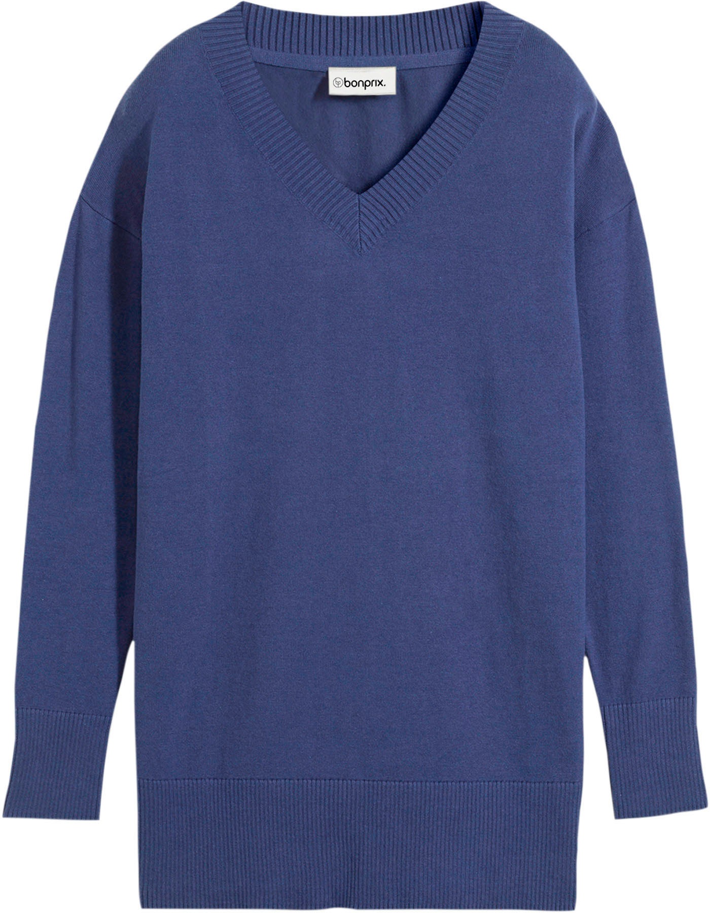 bonprix Longpullover »Long-Pullover« aus Baumwolle und Polyamid, mit V-Ausschnitt, mit Seitenschlitzen