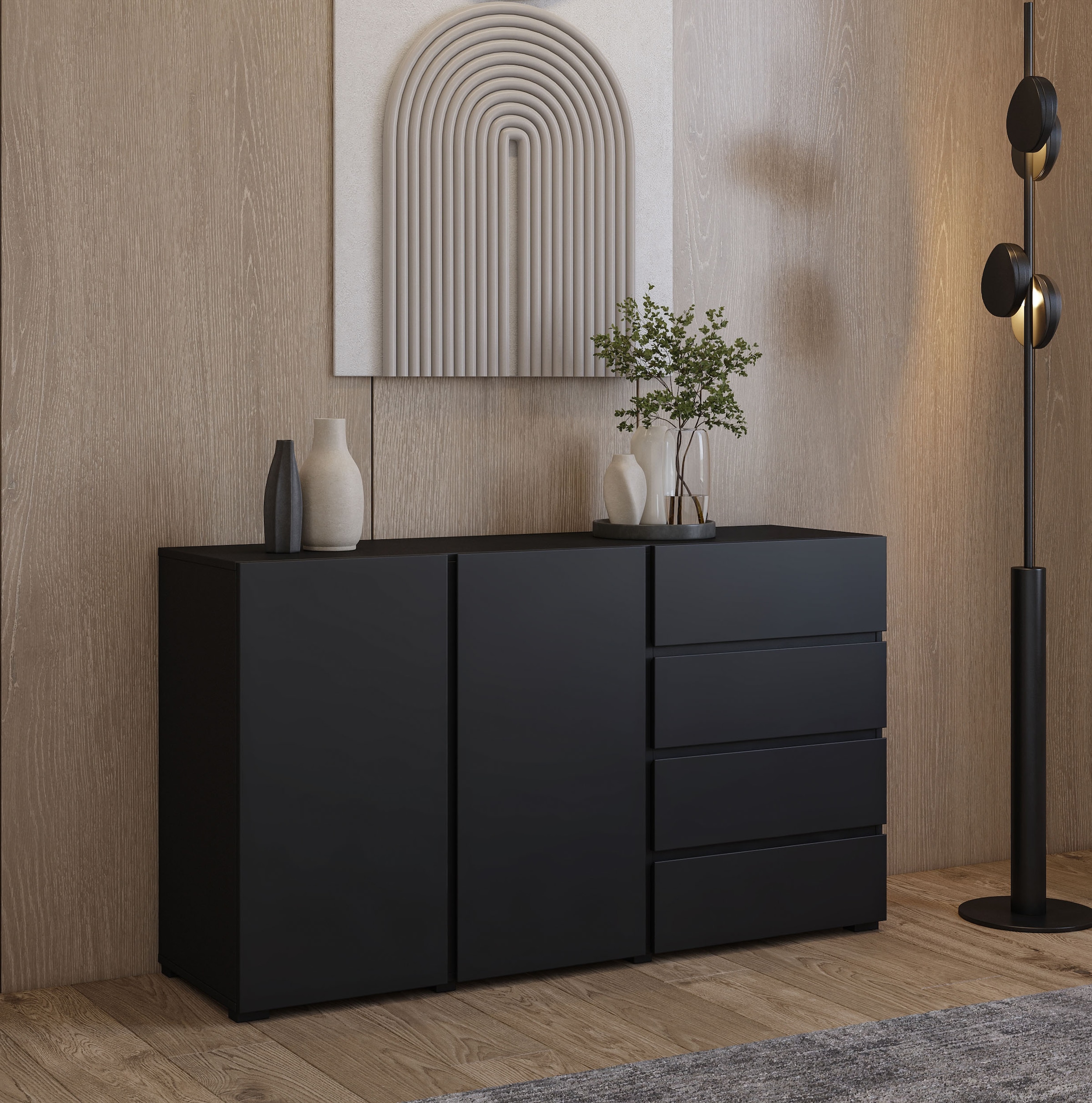 INOSIGN Sideboard »Metric,Breite 138 cm, grifflose Kommode 2 Türen/4 Schubkästen« Schubladenschrank mit viel Stauraum, Einlegeböden verstellbar