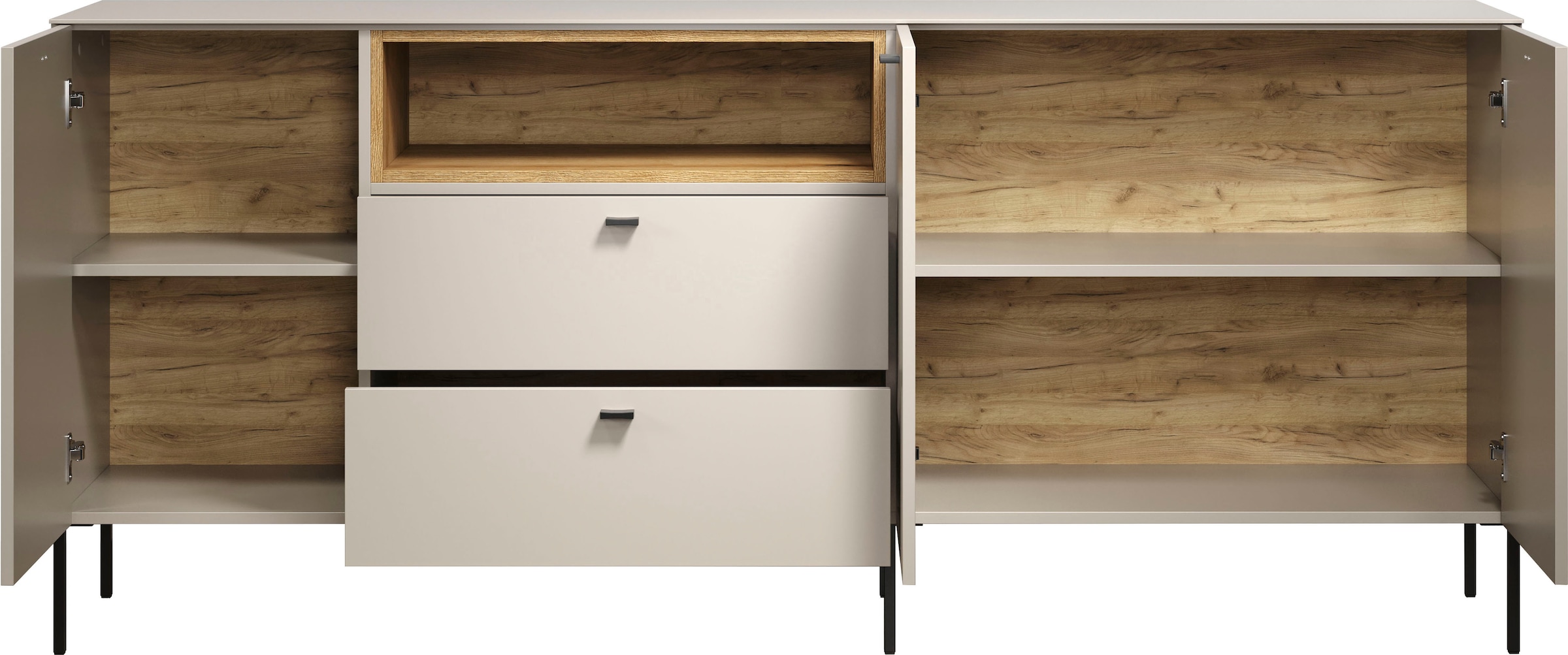 Places of Style Sideboard »San Pedro«, (1 St.), Anrichte mit Griffen und Füßen aus Metall - (B/T/H) 197/42/85 cm