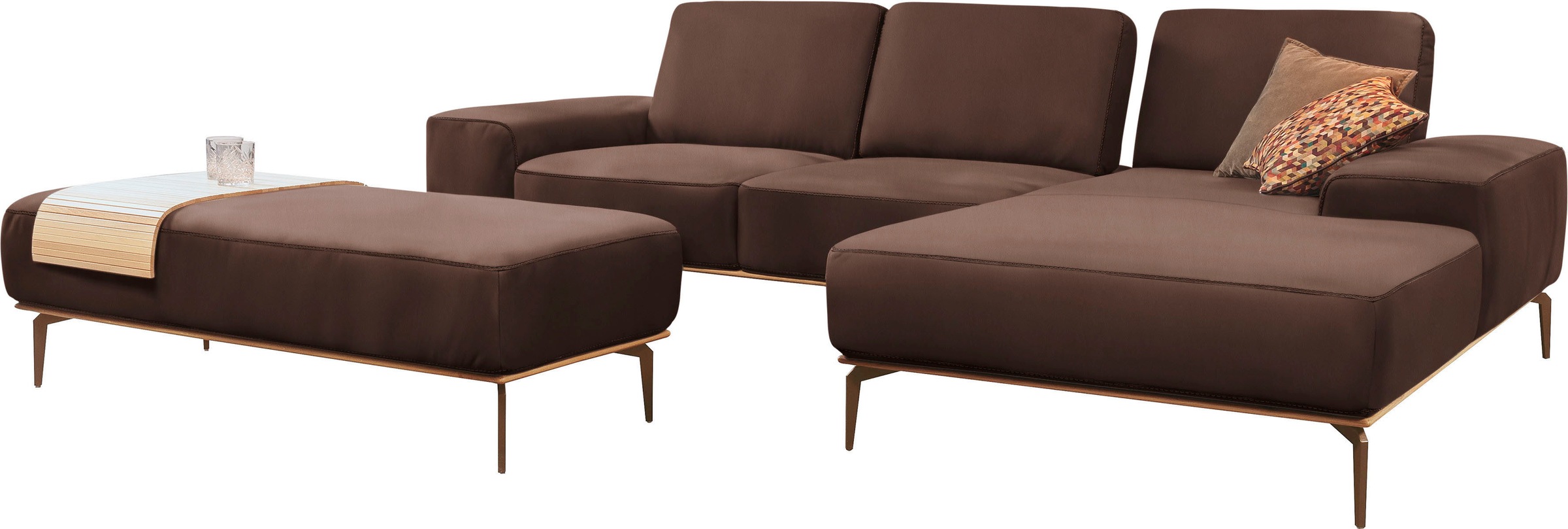 W.SCHILLIG Ecksofa »run, Designsofa mit tollem Sitzkomfort, L-Form«, mit Holzsockel, Füße in Bronze pulverbeschichtet, Breite 299 cm