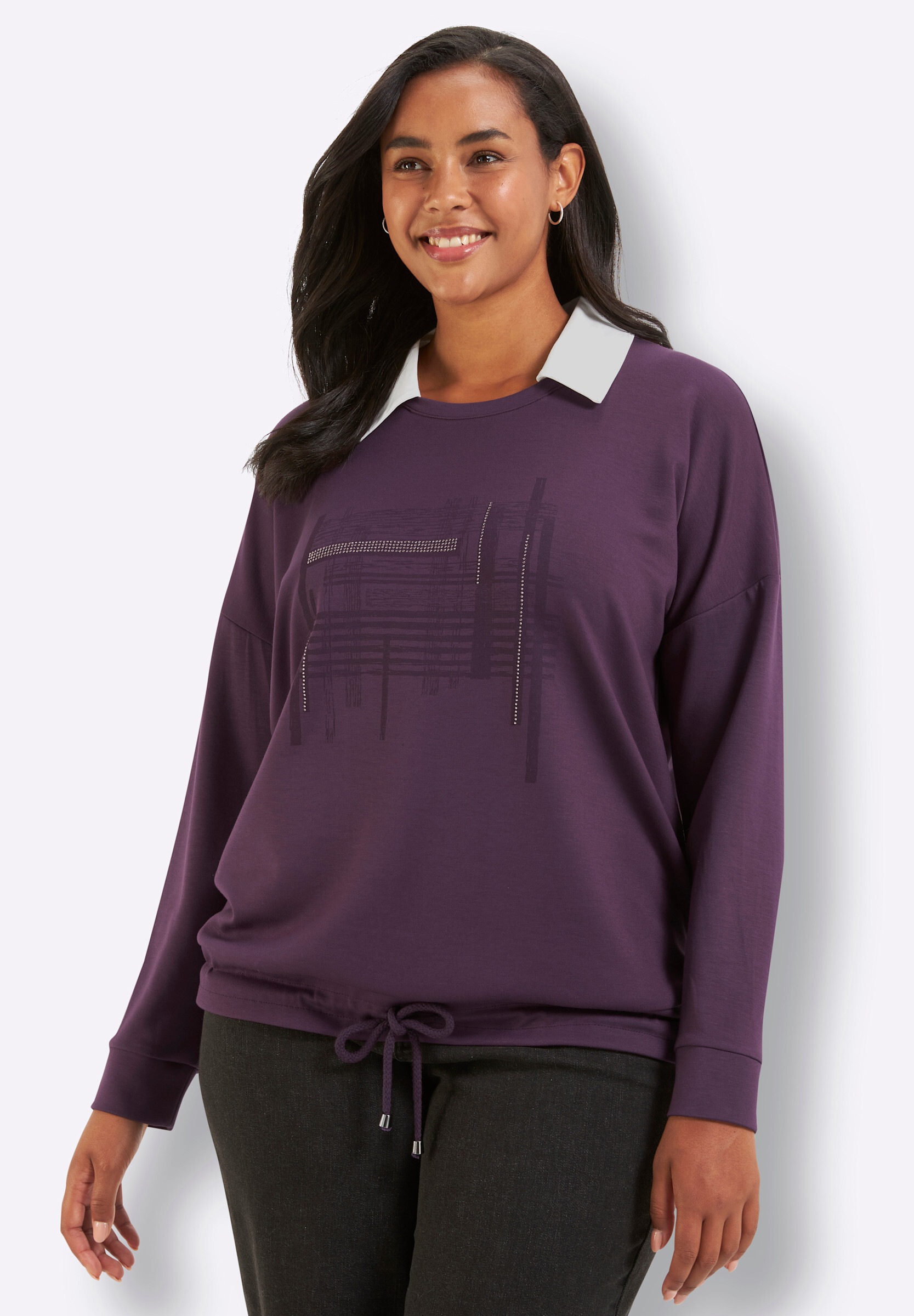 Sheego Sweatshirt »Sweatshirt Sweatshirt mit abnehmbarem Hemdkragen«
