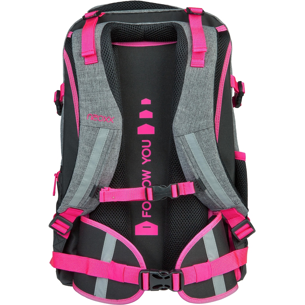 neoxx Schulrucksack »Active, Pink and Famous«, reflektierende Details, aus recycelten PET-Flaschen