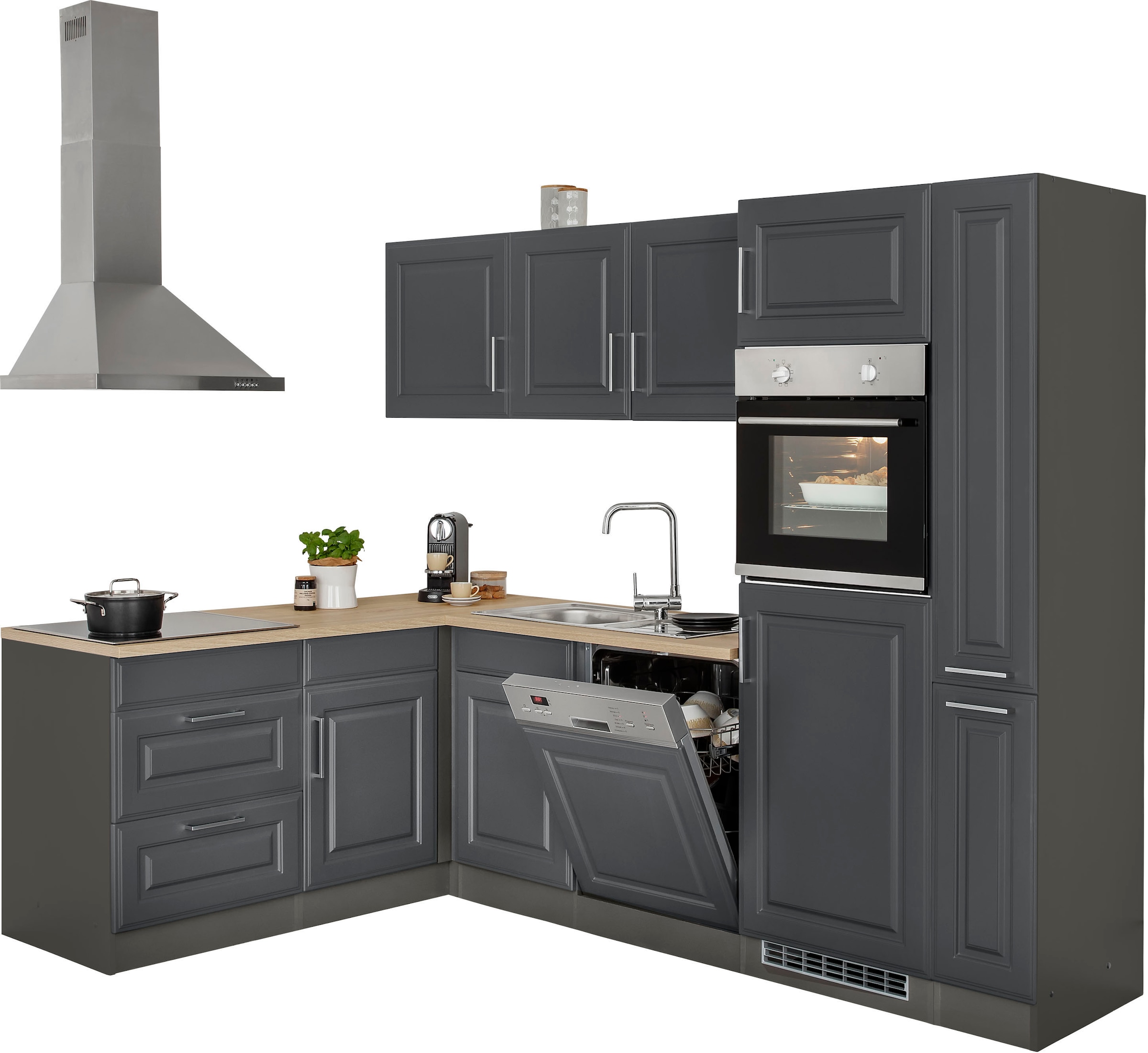 KOCHSTATION Winkelküche »KS-Stockholm – Küche mit hochwertiger und detailreicher Landhausfront« Stellbreite 260x170 cm, wahlweise mit E-Geräten, MDF-Fronten