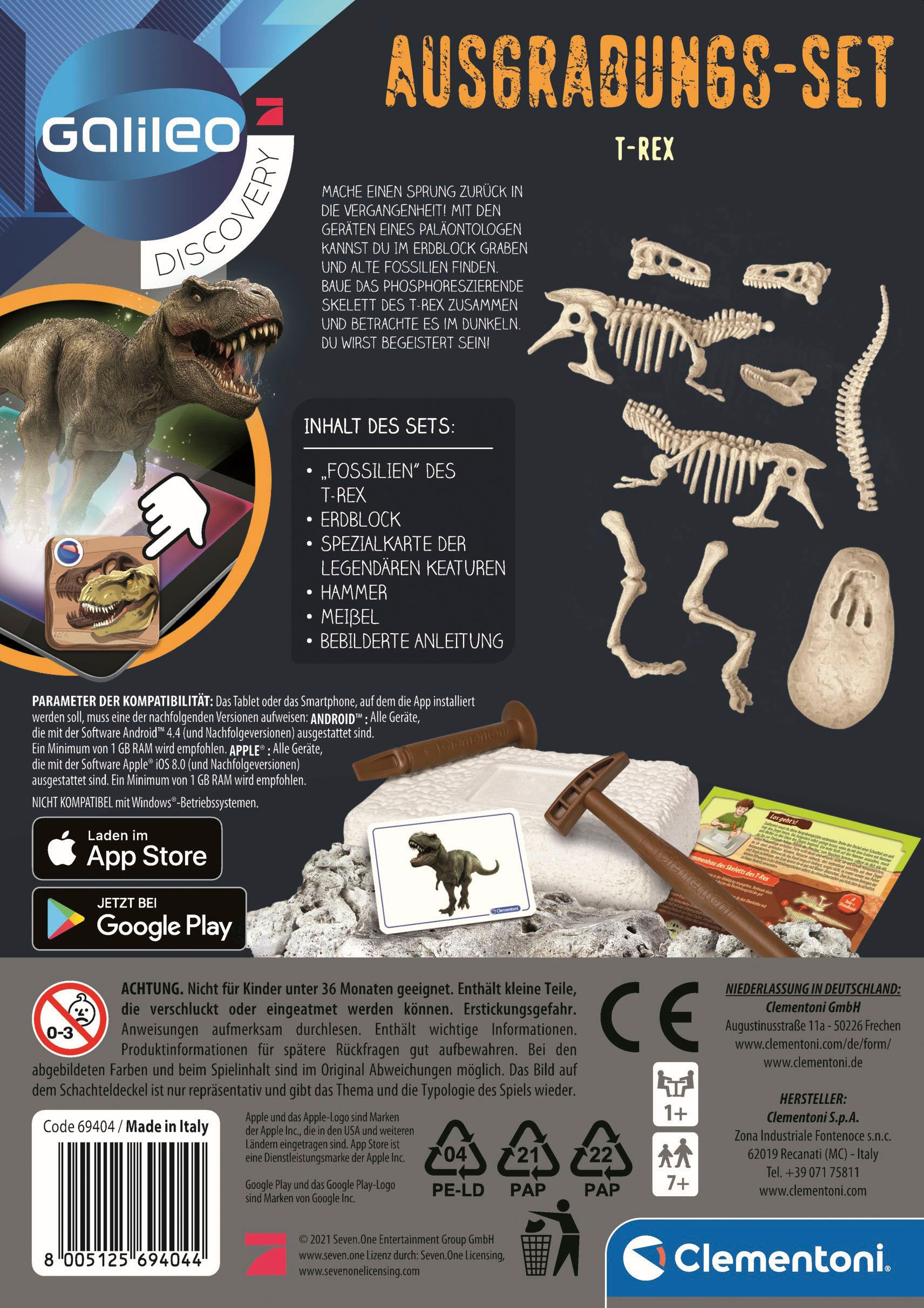 Clementoni® Experimentierkasten »Galileo, Ausgrabungs-Set T-Rex«, Made in Europe