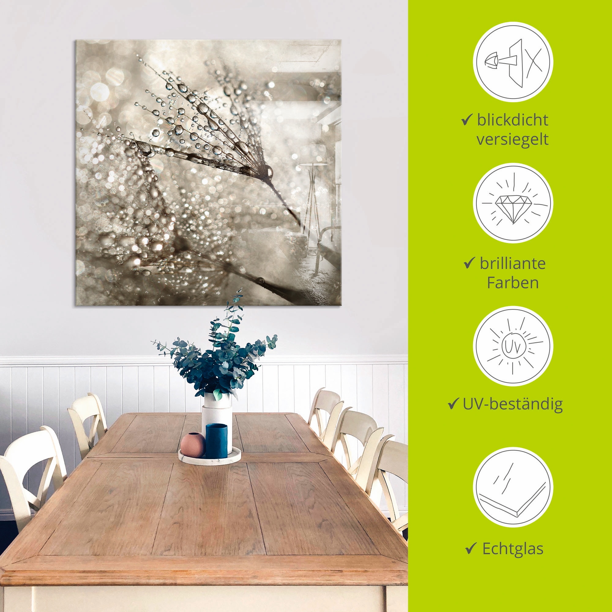 Artland Glasbild »Pusteblume Tautropfen I«, Blumen, (1 St.), in verschiedenen Größen
