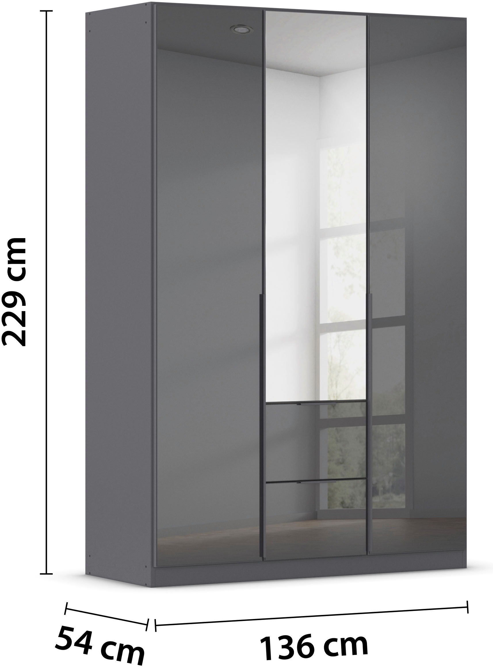 rauch Drehtürenschrank »Kleiderschrank Kleiderschränke Schrank Garderobe AGORDO mit Glasfront«, (in zwei Griff-Farben, Breiten 91-360 cm), mit Außenschubkästen, in 7 Breiten und 2 Höhen MADE IN GERMANY