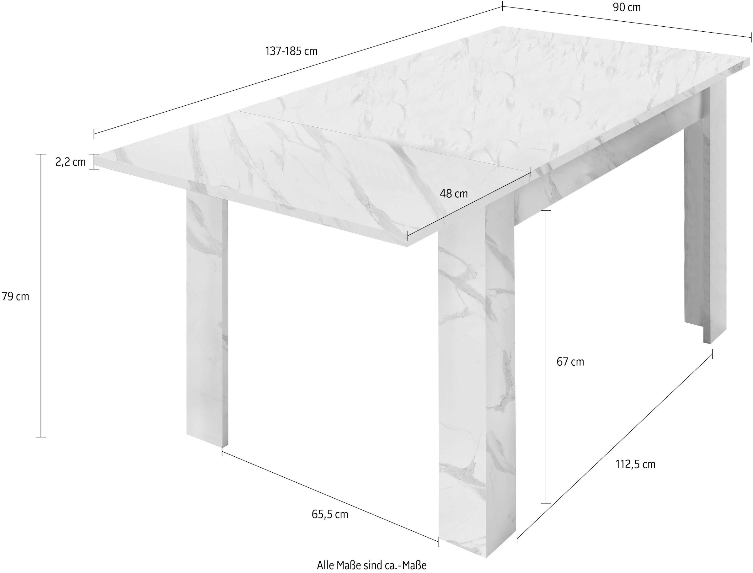 INOSIGN Esstisch »Carrara«, Breite 137-185 cm, inkl. Ansteckplatte