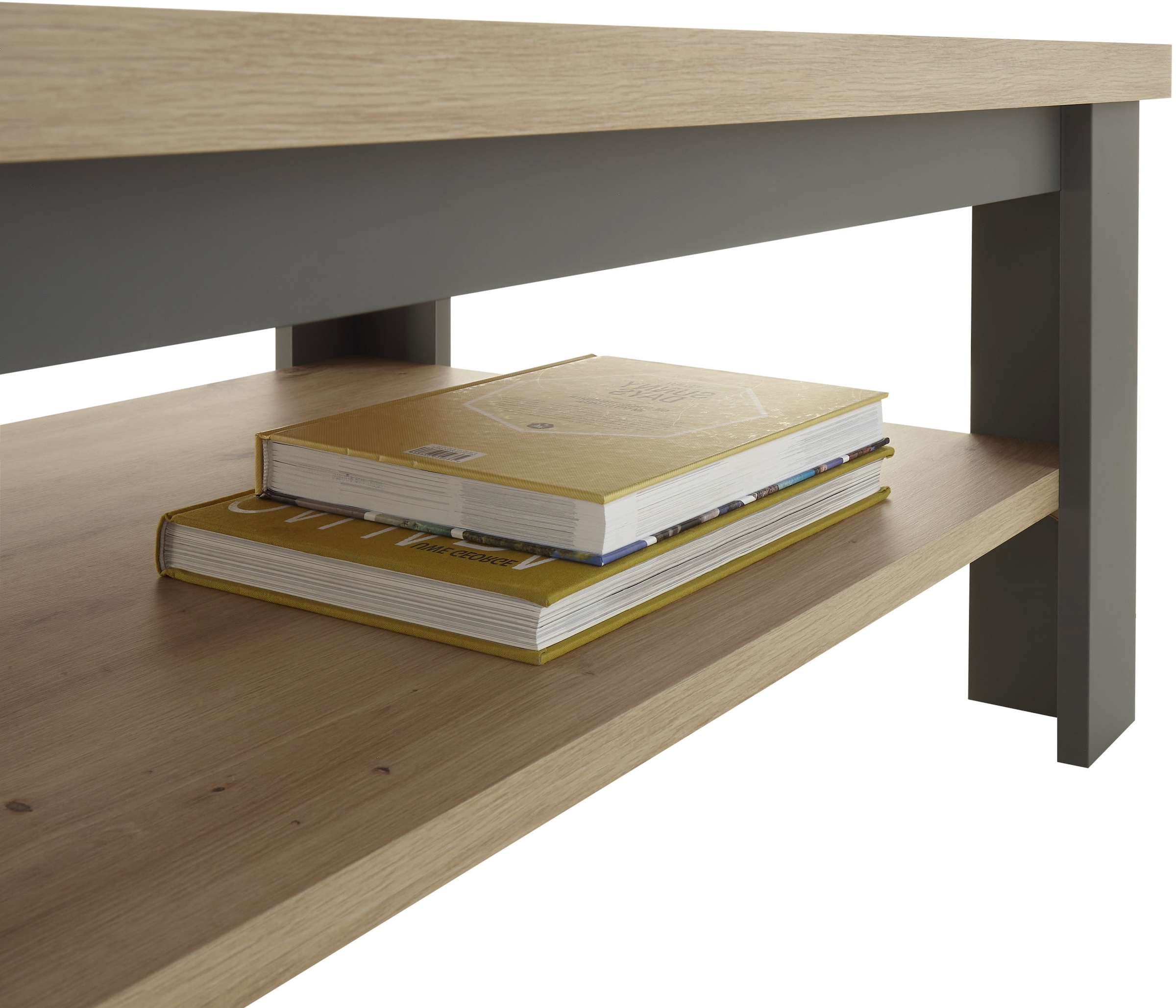 Stolkom Couchtisch »Venezia Wohnzimmertisch, Eiche Artisan Dekor, BxHxT 115x40x65 cm«, Ablageboden, Absetzungen alufarben, Klassisches Design