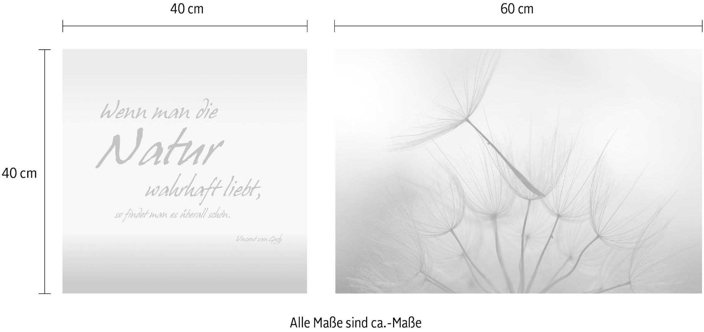 queence Leinwandbild »Natur«, Blumen-Blumenbilder-Kunst-Modern-Spa-Spa Bilder-Sprüche-Sprüche & Texte-Schriftzug-Schriftzüge, (Set), Premium-Leinwandstoff, Handarbeit aus Deutschland, Zitat, 2er Set