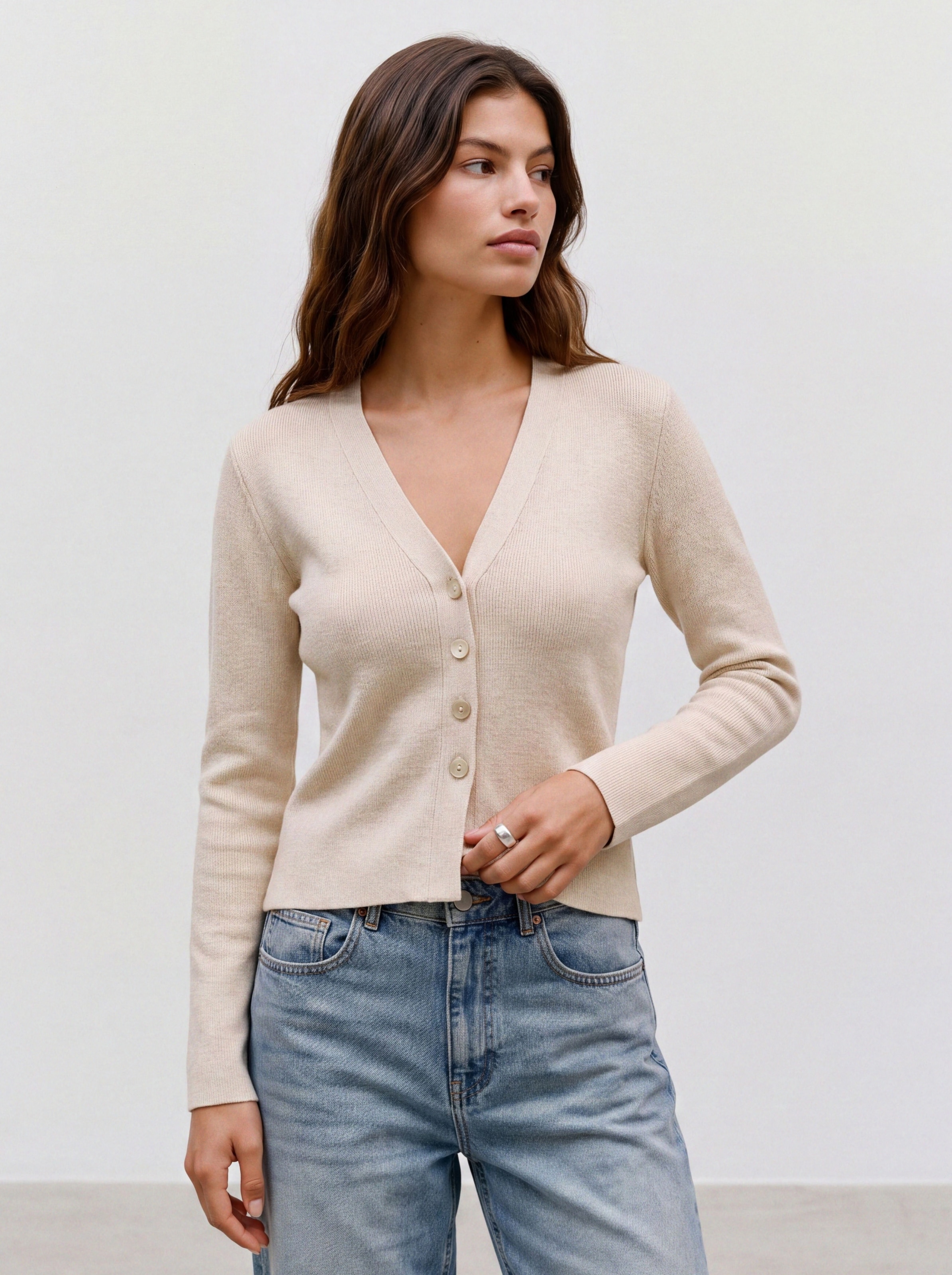 Vero Moda Strickjacke »VMMILLE LS V-NECK CARDIGAN NOOS« Materialmix mit Wolle