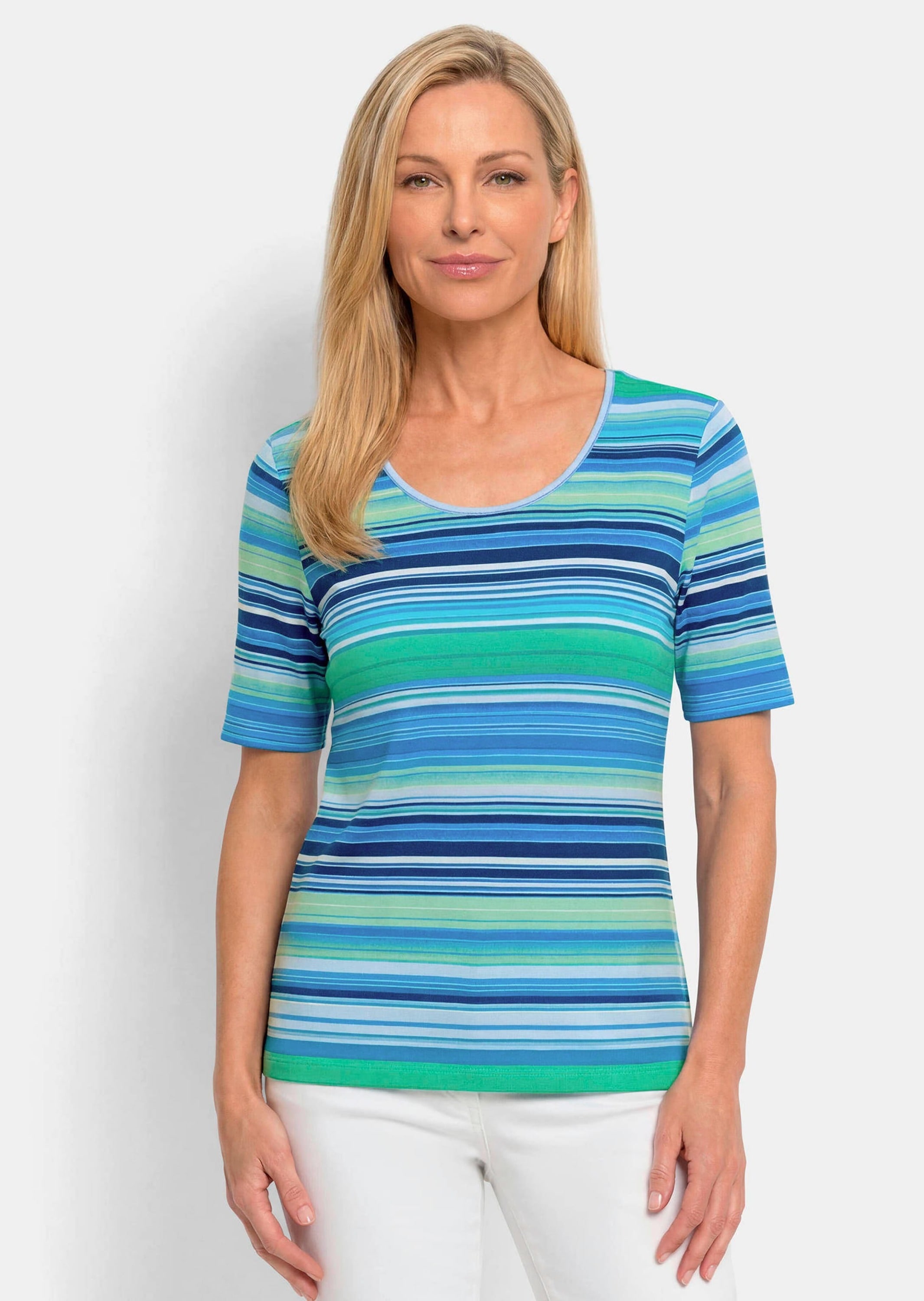 GOLDNER Kurzarmshirt »Viskoseshirt mit frischem Streifenmuster« stretchbequemer Viskosejersey