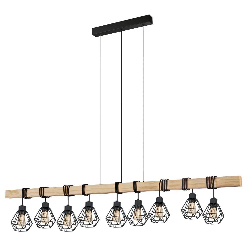 EGLO Hängeleuchte »TOWNSHEND 5«, 9 flammig, Leuchtmittel E27 | ohne Leuchtmittel, Vintage Pendellampe, Hängelampe, Schwarz, braun, FSC zertifiziert, E27