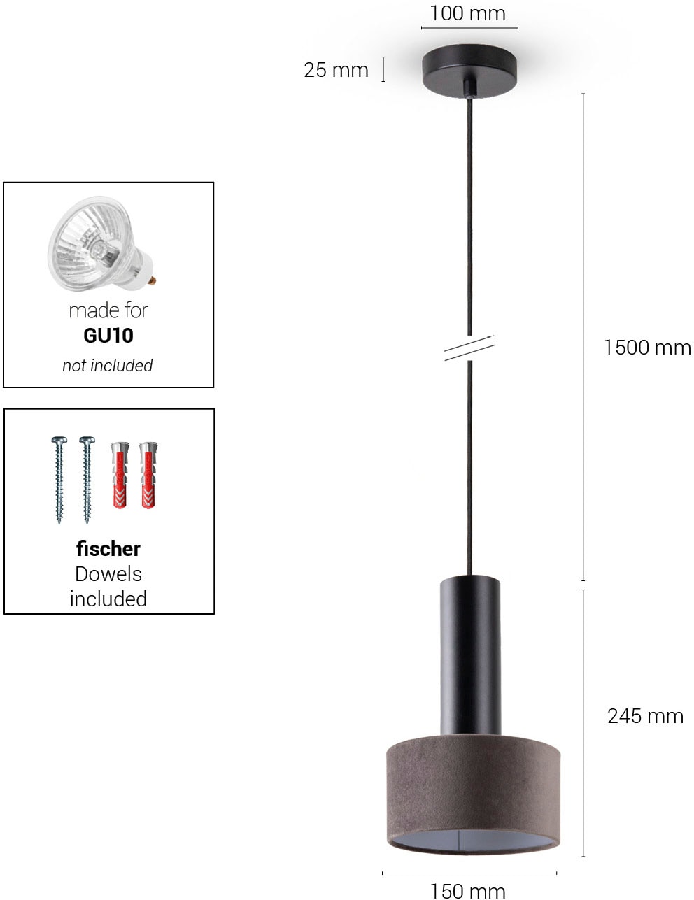 Paco Home Pendelleuchte »VELUTA«, Leuchtmittel GU10 | ohne Leuchtmittel, Wohnzimmer Hängeleuchte Stoffschirm Esszimmer Modern GU10