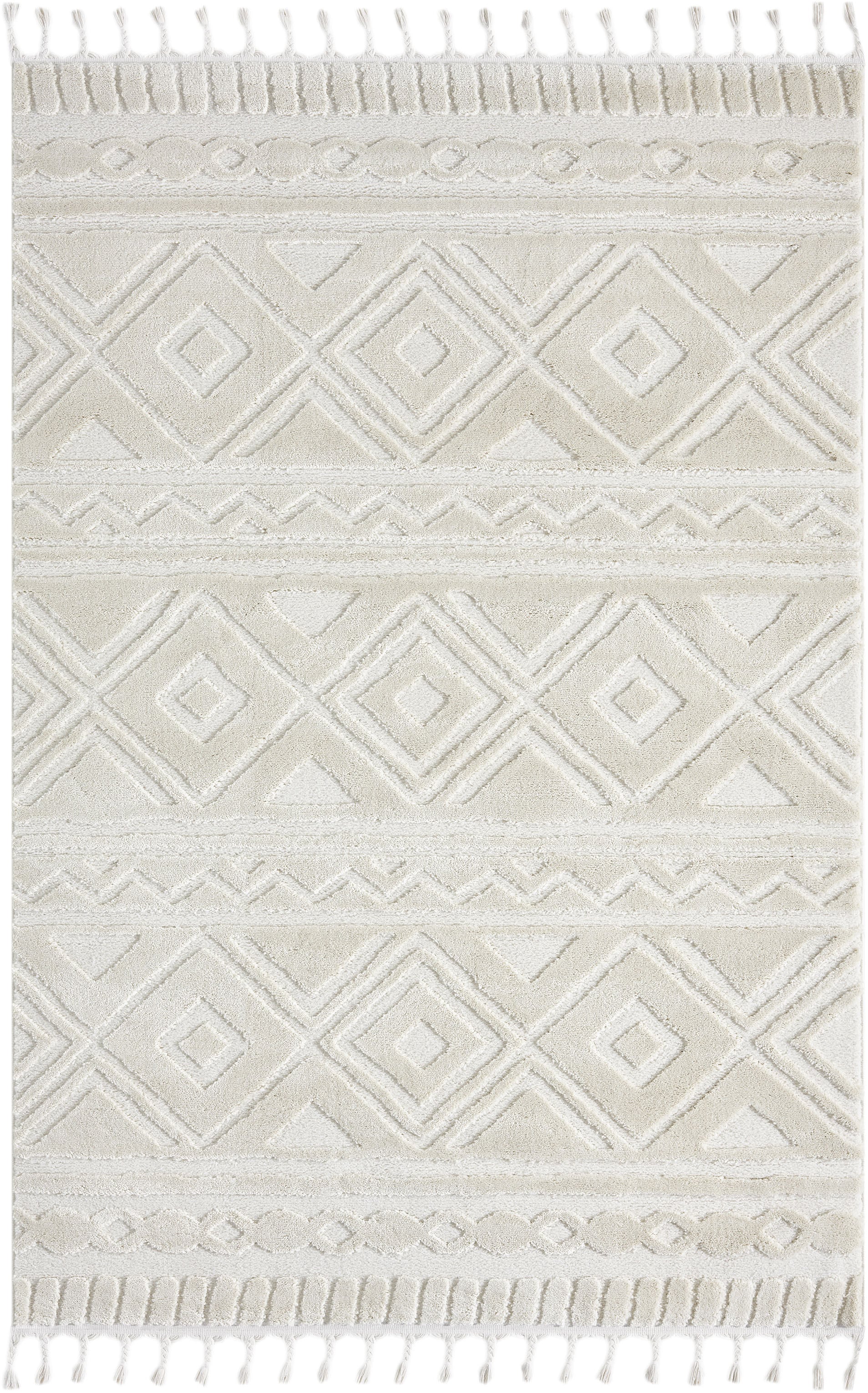 my home Teppich »Bonvo« rechteckig 19 mm Höhe mit Fransen, Hoch-Tief-Struktur, Wohnzimmer, Schlafzimmer, Boho-Style