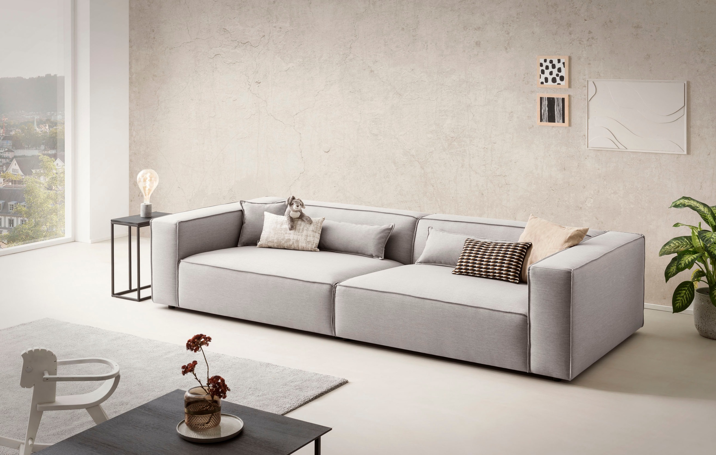 LeGer Home by Lena Gercke 3-Sitzer »PIARA XXL, Sofa mit Kedernaht in Cord, Leinenoptik o. Strukturstoff« schwarze Füße, bequemer Sitzkomfort, extra tiefe Sitzfläche