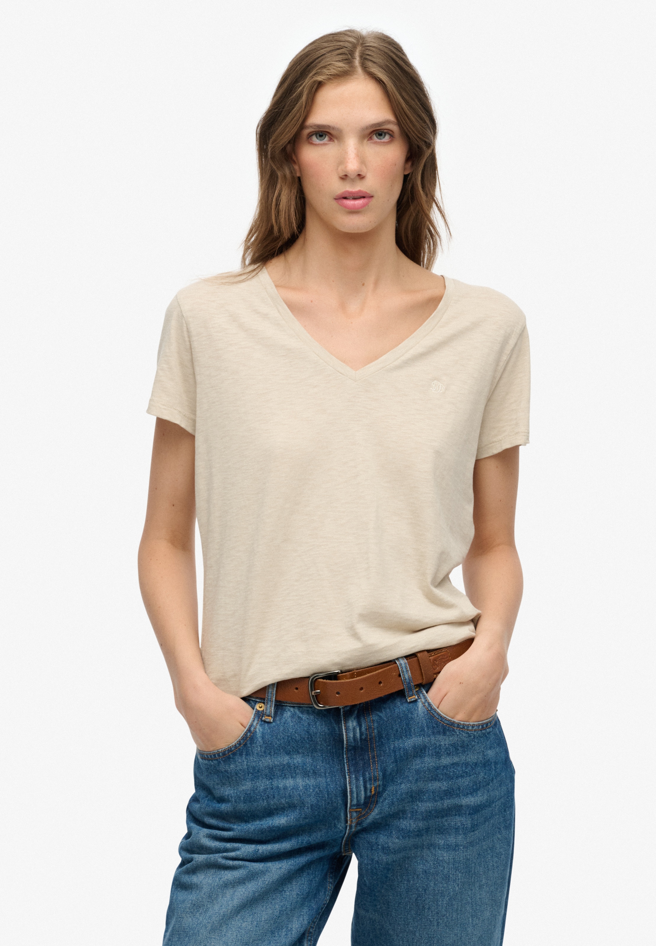 Superdry T-Shirt »STUDIOS SLUB EMB VEE TEE« Baumwollmischung, relaxed fit