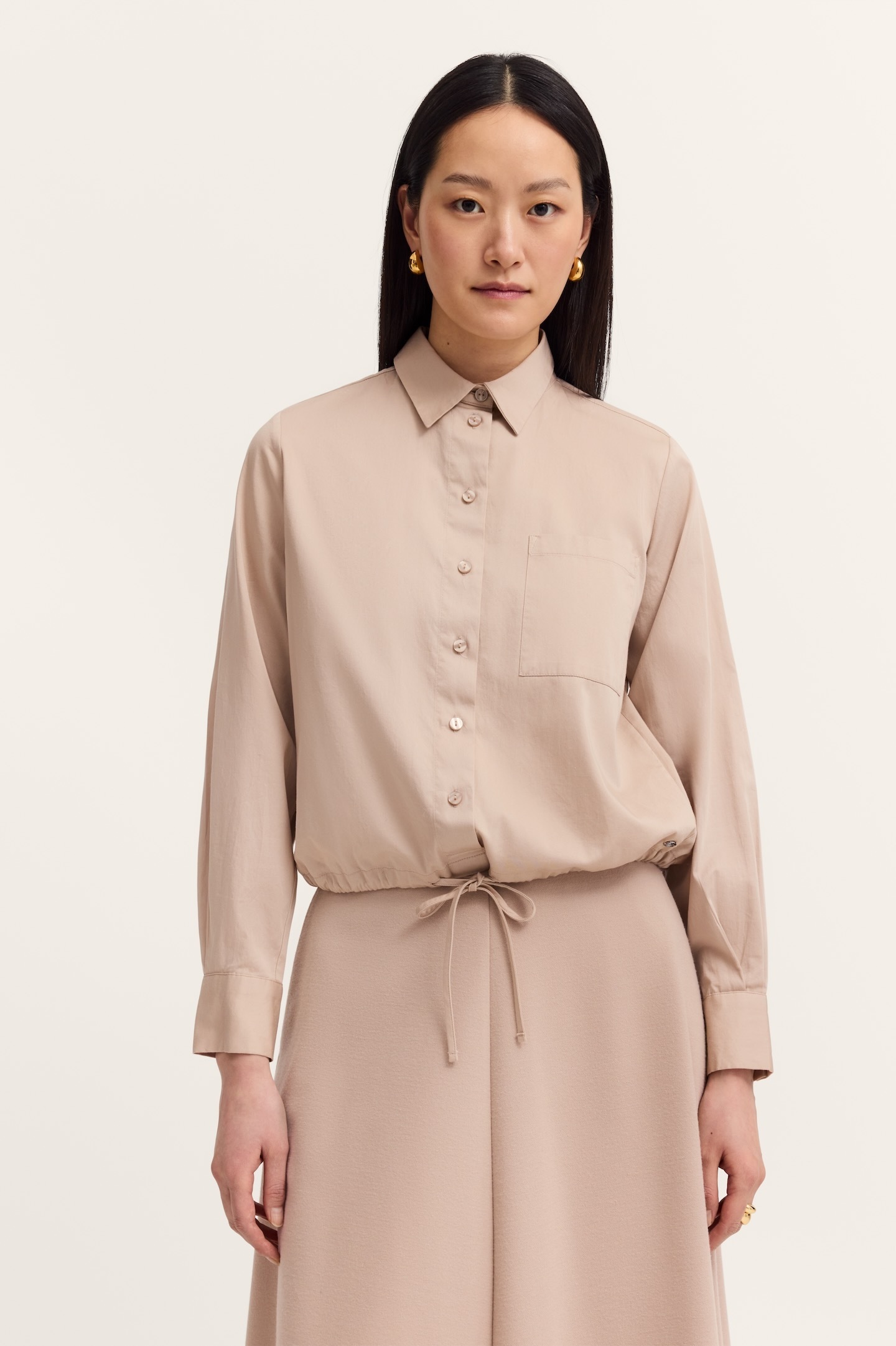 Bugatti Damen Langarmbluse mit Kordel im Saum in beige, Größe 34